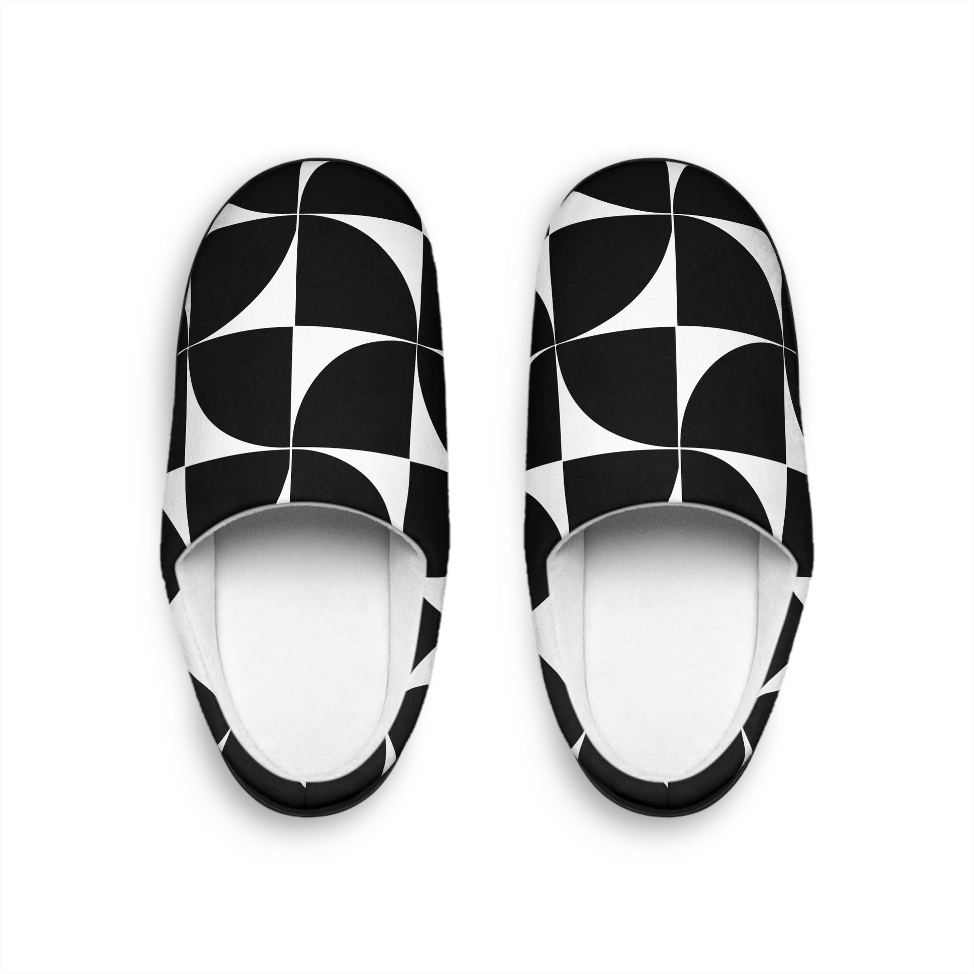Chic Black and White Women's Indoor Slippers - Cozy House Footwear print slippers, cozy indoor footwear, women's home shoes, stylish house slippers, soft plush slippers, fashionable loungewear, warm winter footwear