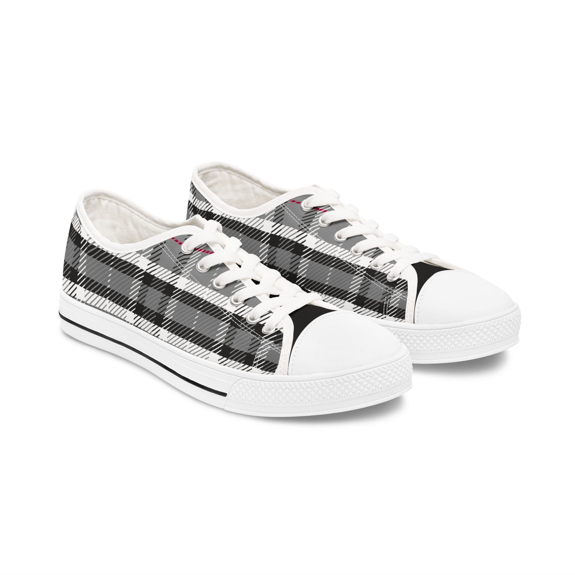 One Of A Kind Women's Chic Black and White Plaid Low Top Sneakers for Women, Casual Wear Shoes, Boho Style Footwear, Perfect for Spring Outings, Retro Sneaker TrendsPlaid Womens Low Top Sneakers Stylish Comfort for Casual Outings. Limited stock available.
