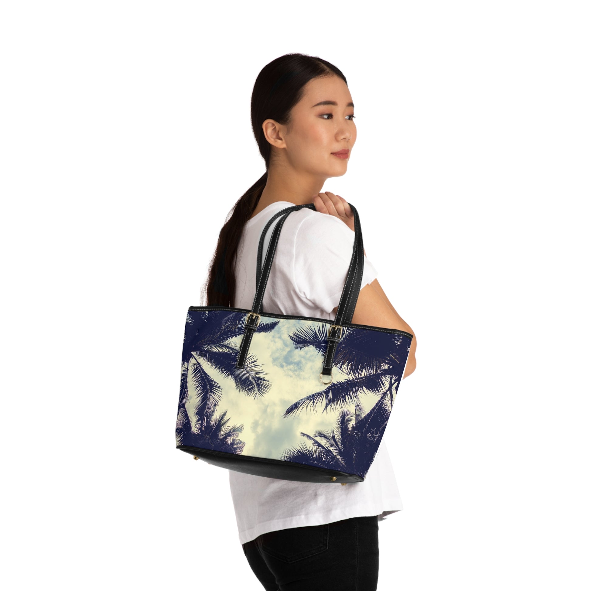 Tropical PU Leather Shoulder Bag, Summer Tote, Vacation Purse, Beach Accessory, Palm Tree Handbag, Stylish Everyday Bag