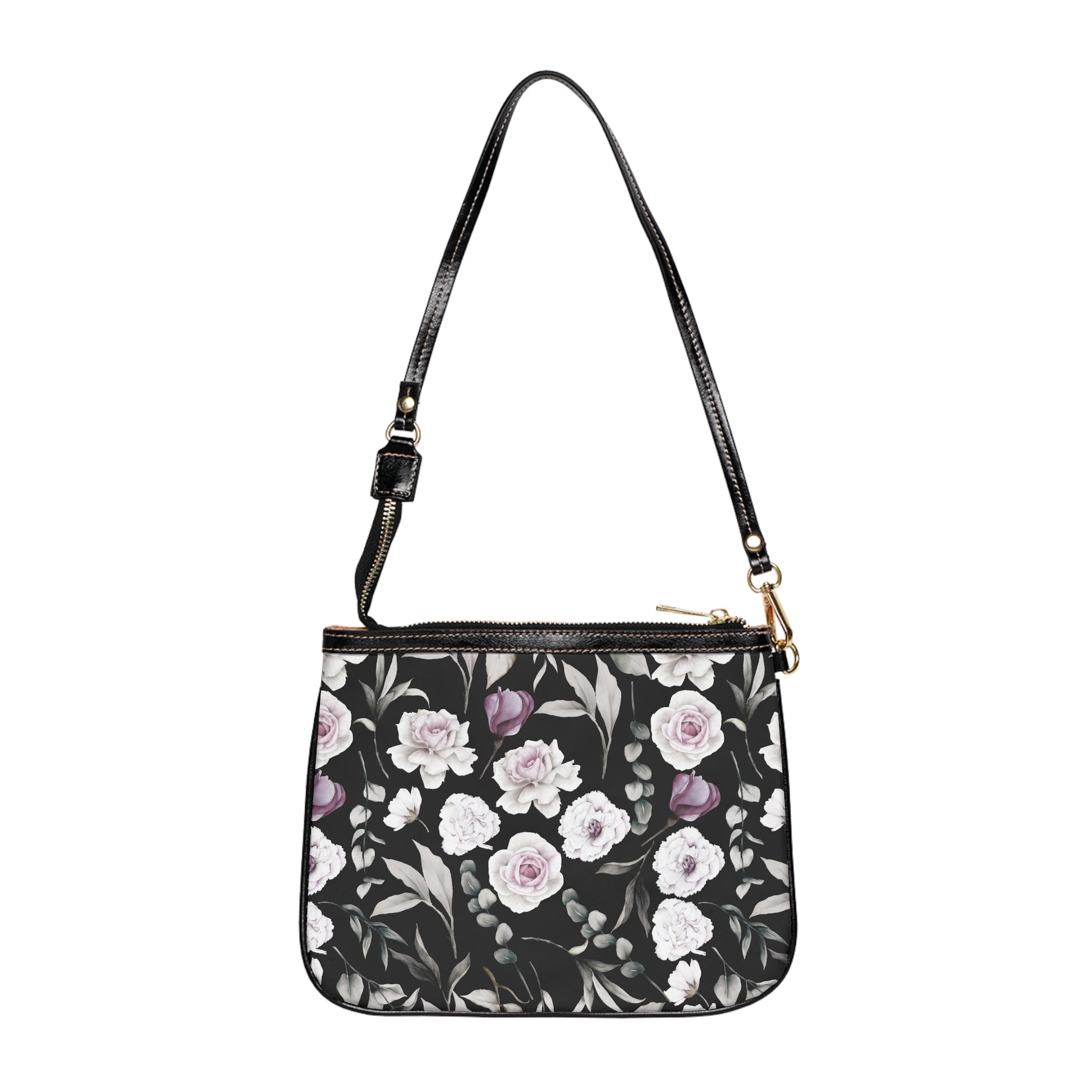 Floral Black Small Shoulder Bag Stylish Purse for Everyday Use, Spring/Summer Fashion, Gift for Her, Floral Print Handbag