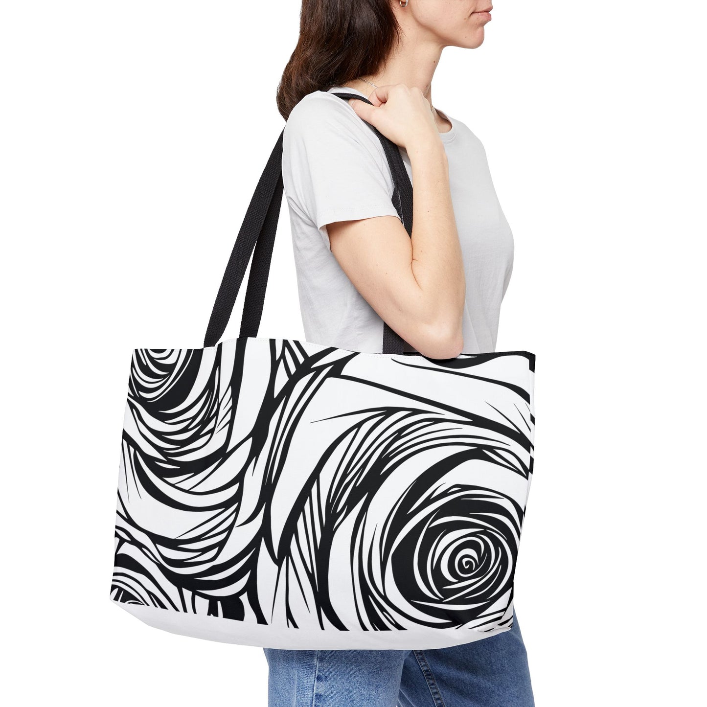 Chic Rose Pattern Weekender Tote Bag Perfect for Travel Beach Shopping or Gym Stylish Floral Design