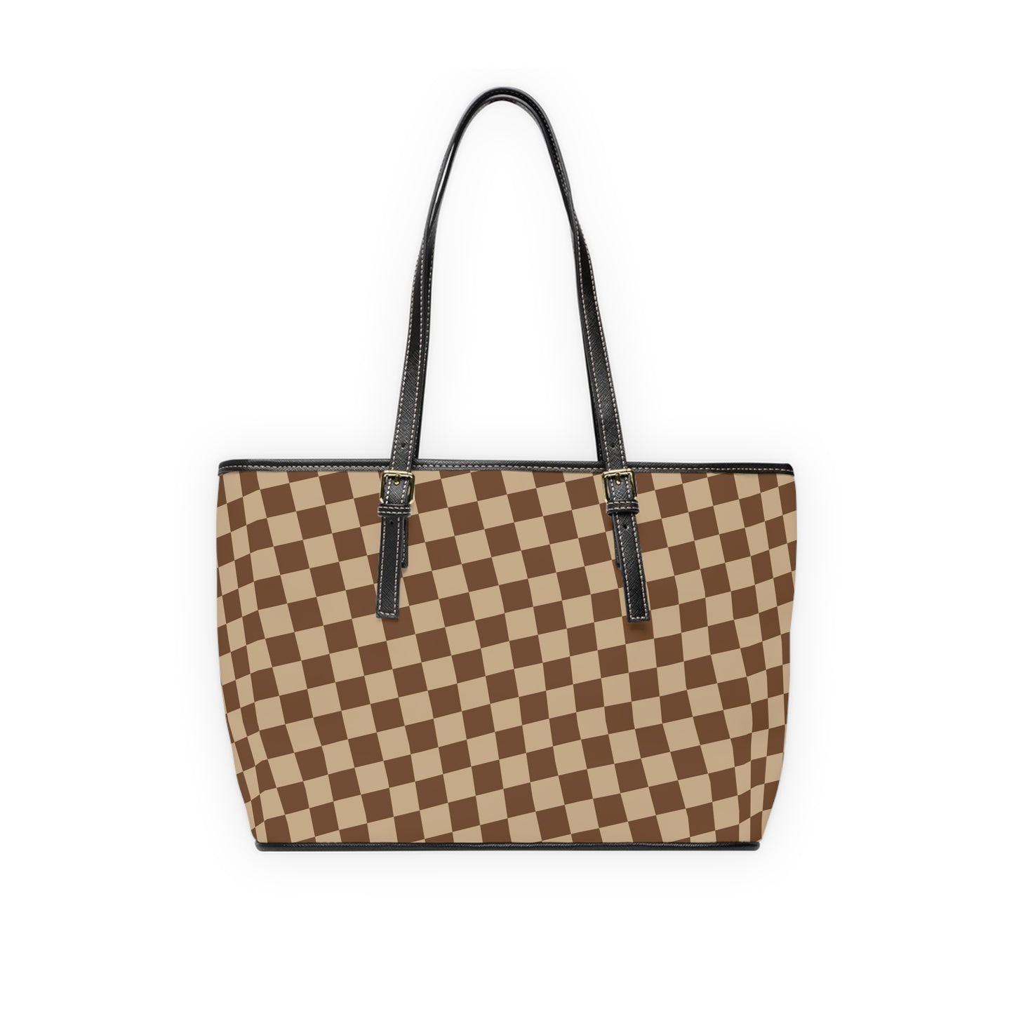 Brown Checkered PU Leather Shoulder Bag Checkered Purse Trendy Handbag Waterproof PU Leather Handbag Shoulder bag