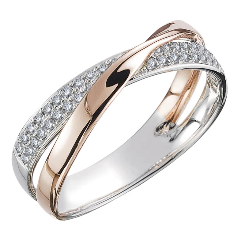 Elegant Huitan Newest Fresh Two Tone X Shape Cross Ring for Women Wedding Trendy Jewelry Dazzling CZ Stone Large Modern Rings. Add this statement piece to your collection today! Limited stock available.