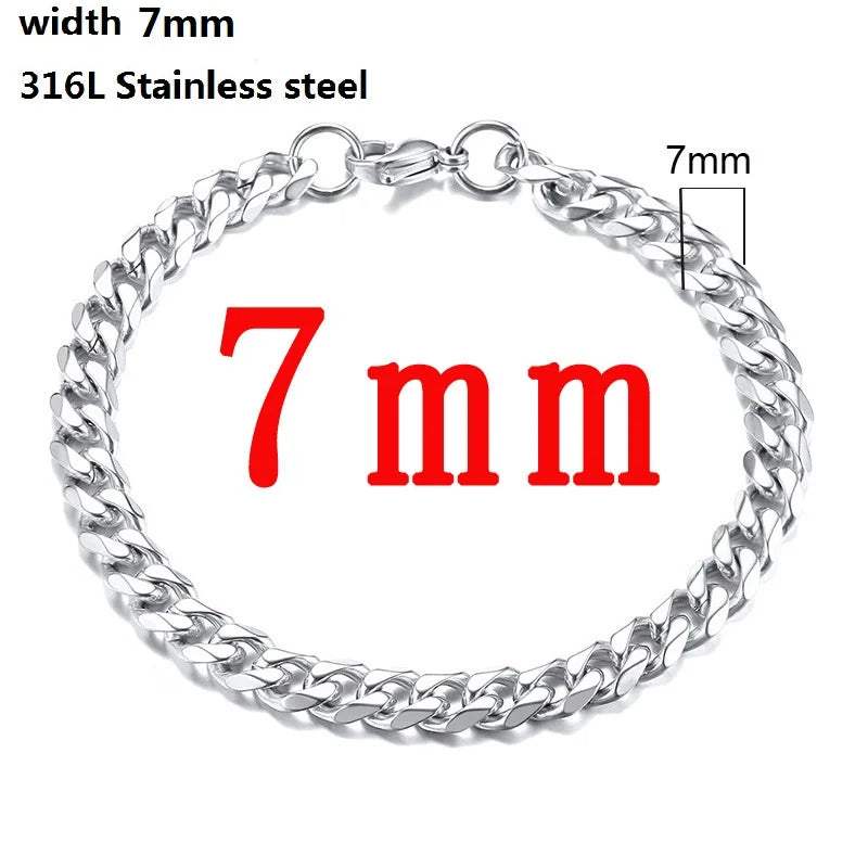 316L Unique Stainless Steel Cuban Chain Bracelet for Men Women Figaro Vintage Metal Viking Kpop Pulseras Emo Cute Luxury Jewelry Gift. Limited stock available.