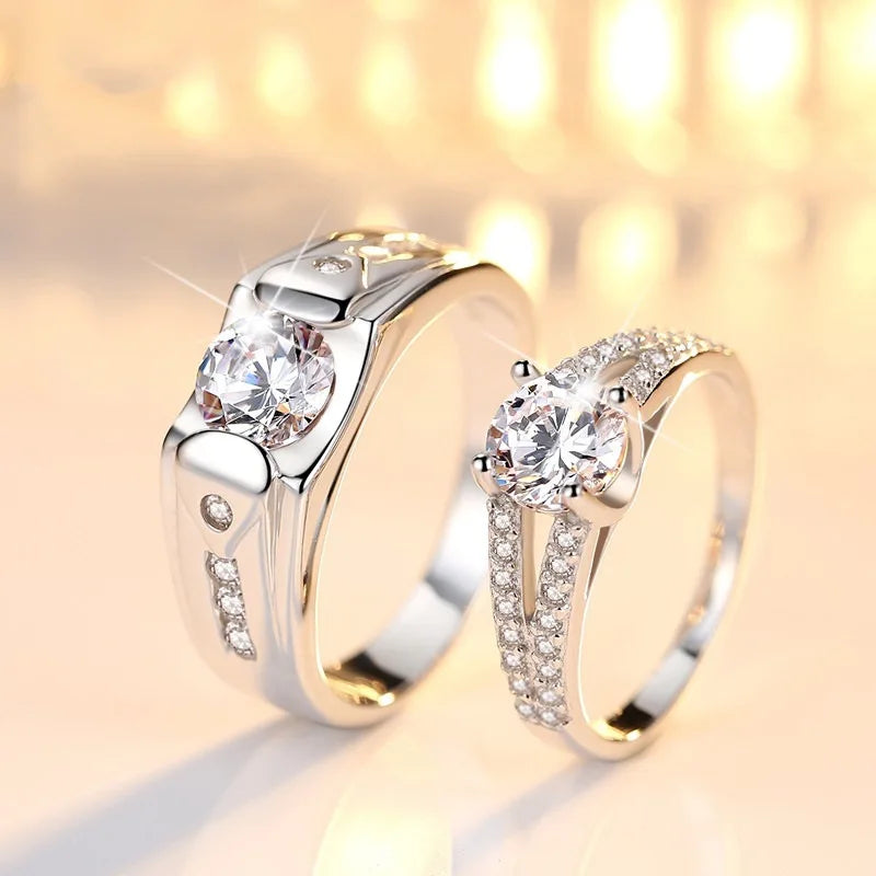 New Trendy Luxury Couple Rings for Women Men Dazzling Square Zirconia Delicate Ring Wedding Valentine's Day Romantic Jewelry