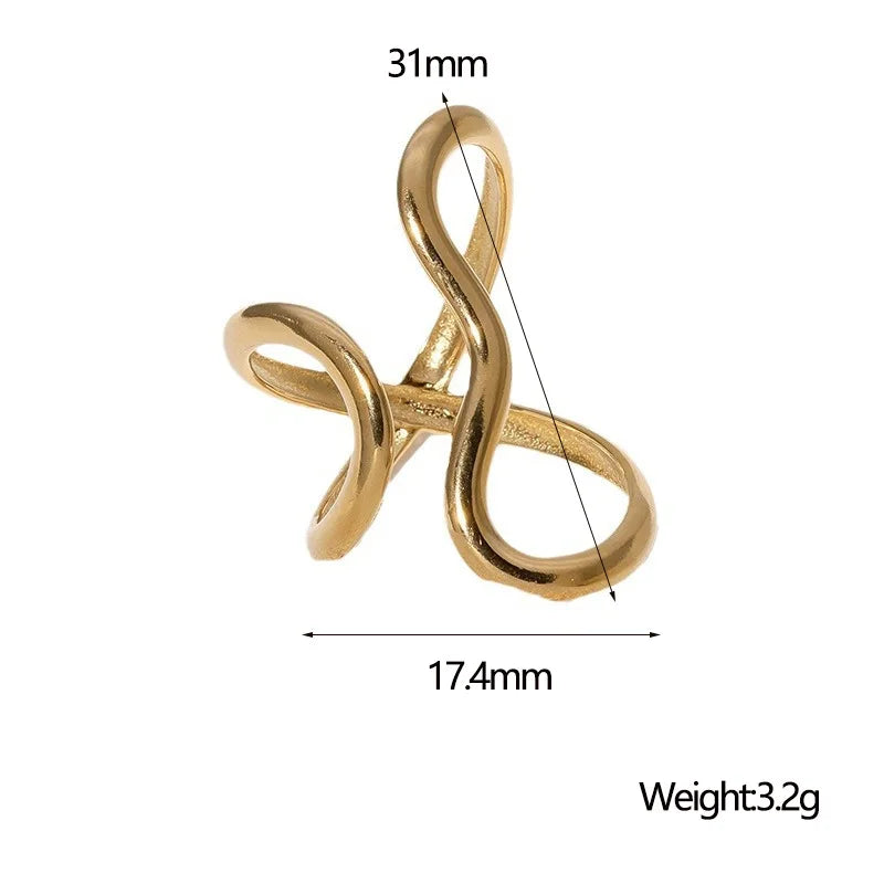 18K Gold Plated Open Ring | Trendy Stainless Steel Jewelry for Women Stainless Steel Waterproof Open Ring Personality Charms PVD Real Gold 18K Plated Trendy Jewelry for Women