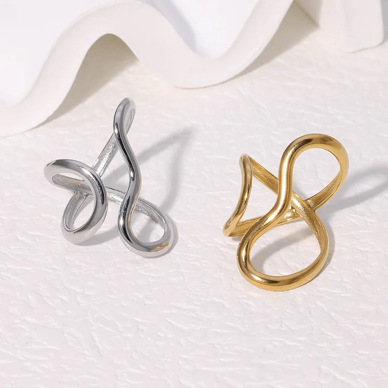 18K Gold Plated Open Ring | Trendy Stainless Steel Jewelry for Women Stainless Steel Waterproof Open Ring Personality Charms PVD Real Gold 18K Plated Trendy Jewelry for Women