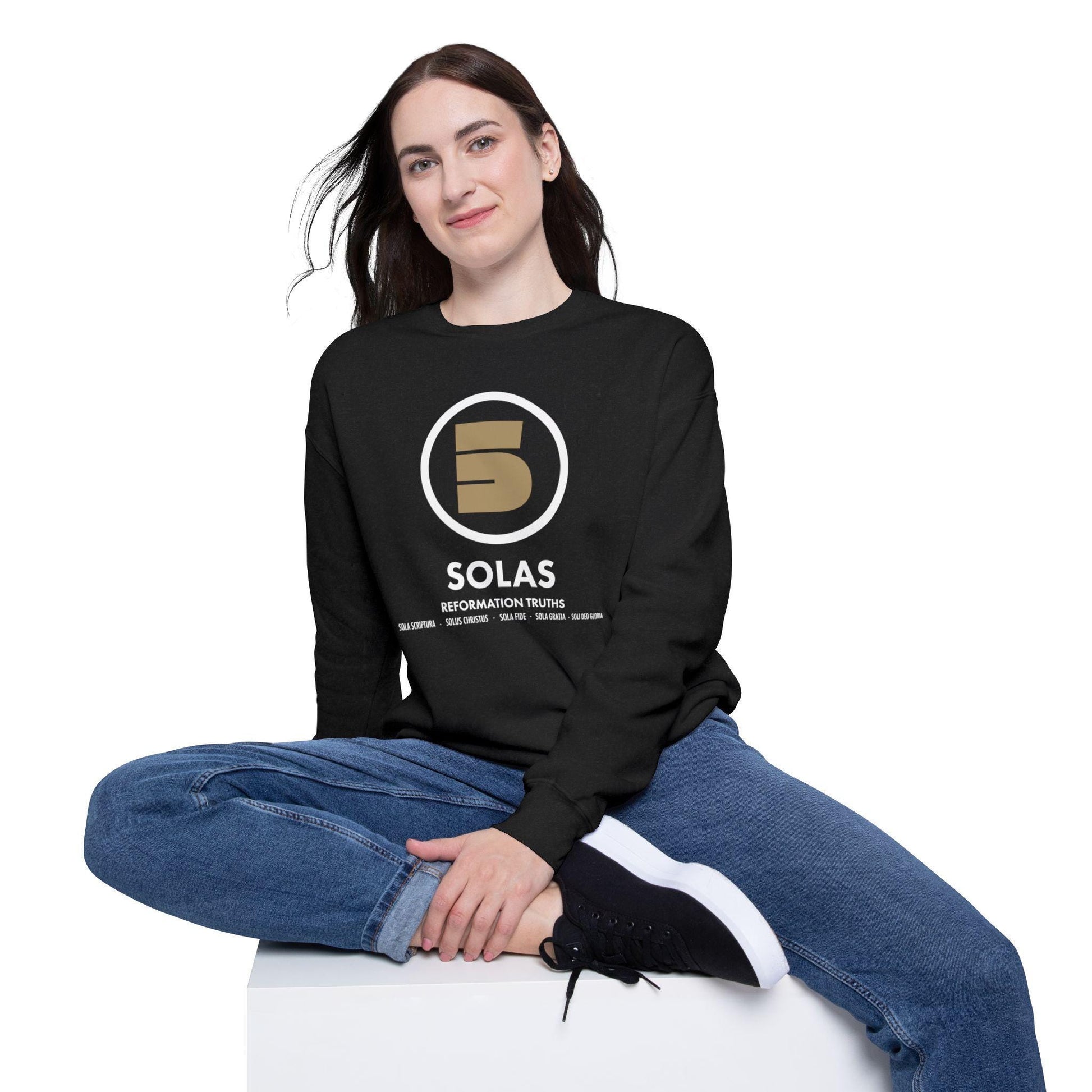 Unisex Christian Sweatshirt For Christian Men Women Gift Drop Shoulder Sweatshirt Apparel Clothing Christian Mom Dad Bible 5 Solas Graphic - A Kingdom Lifestyle