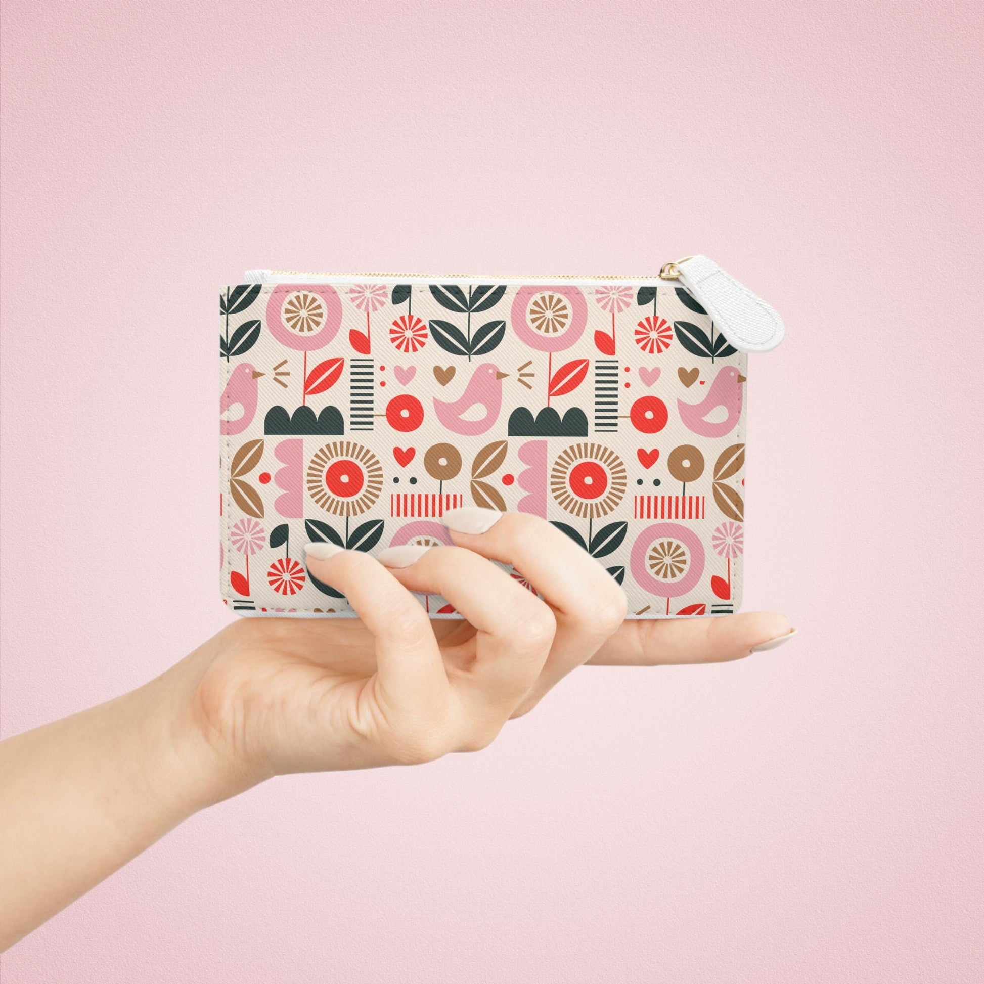 Spring Pink Floral Pattern Mini Clutch Bag | Cute Wallet, Handbag Accessory, Gift for Her, Summer Essentials, Party Clutch, Travel Organizer - A Kingdom Lifestyle