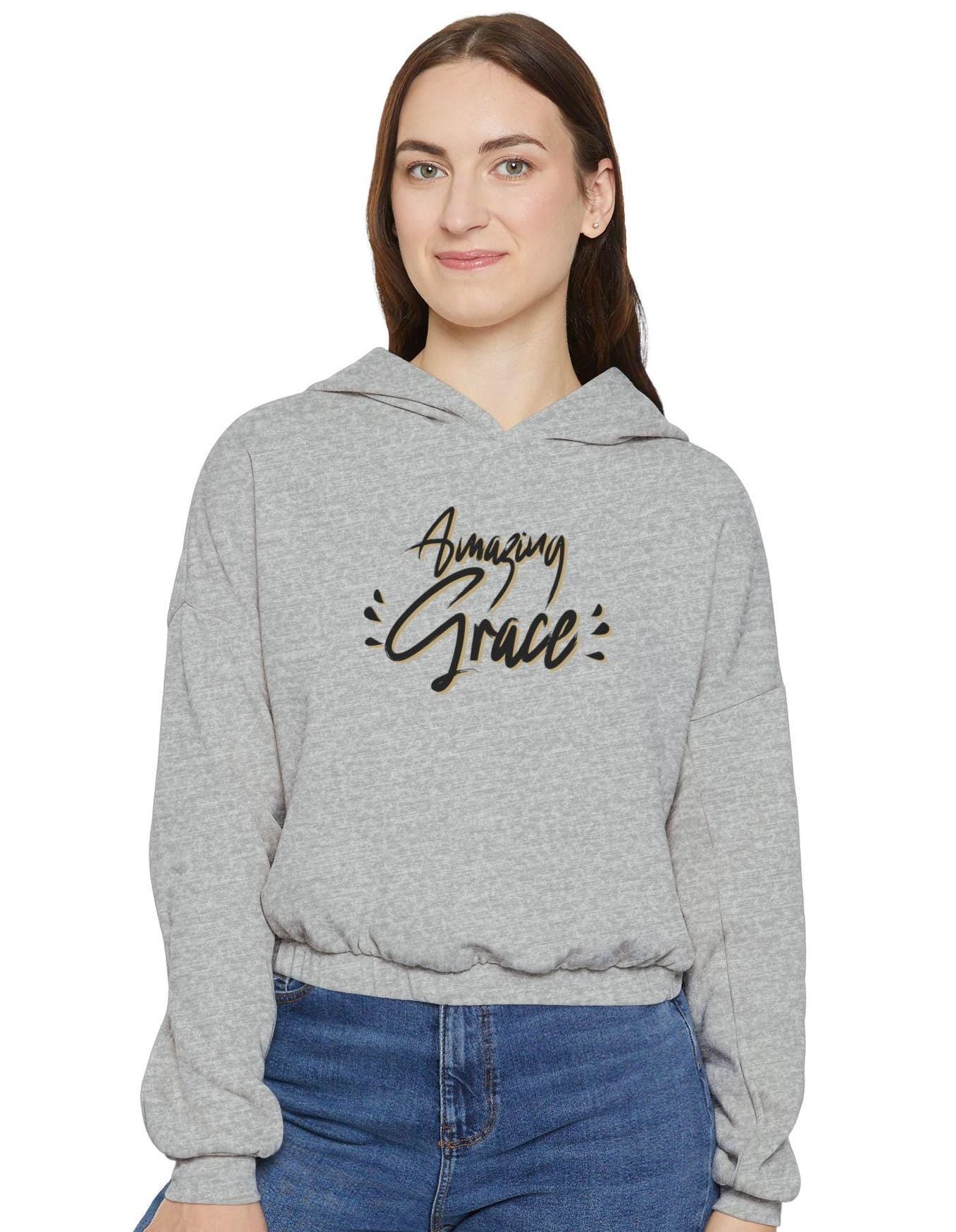 Fleece Hoodie Gift For Christian Women Cinched Bottom Hoodie For Christian Women Gift Amazing Grace Graphic Modern Apparel Sweatshirt - A Kingdom Lifestyle