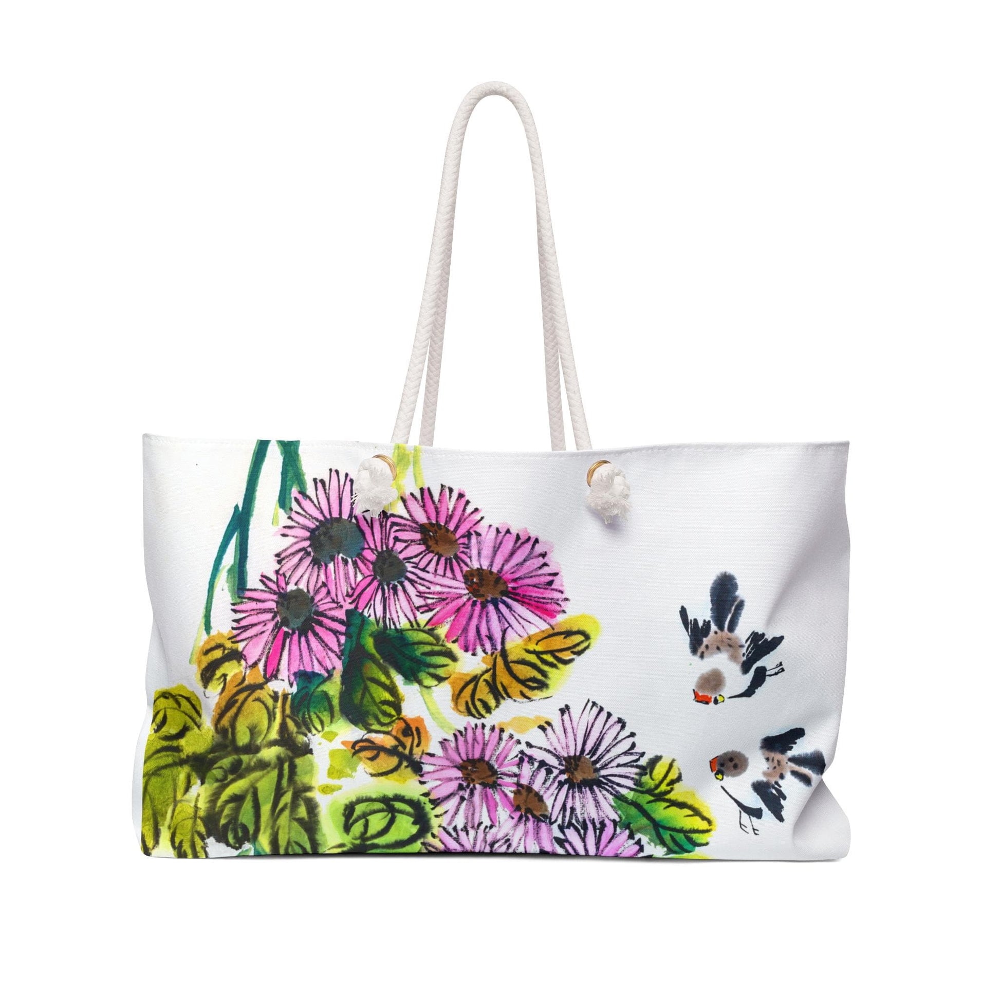Weekender Tote Bag Spring Floral Watercolor Print Oversized Weekender Bag Lined Lake Trip Bag Travel Duffel Bag Vacation Gift Gift For Her - A Kingdom Lifestyle