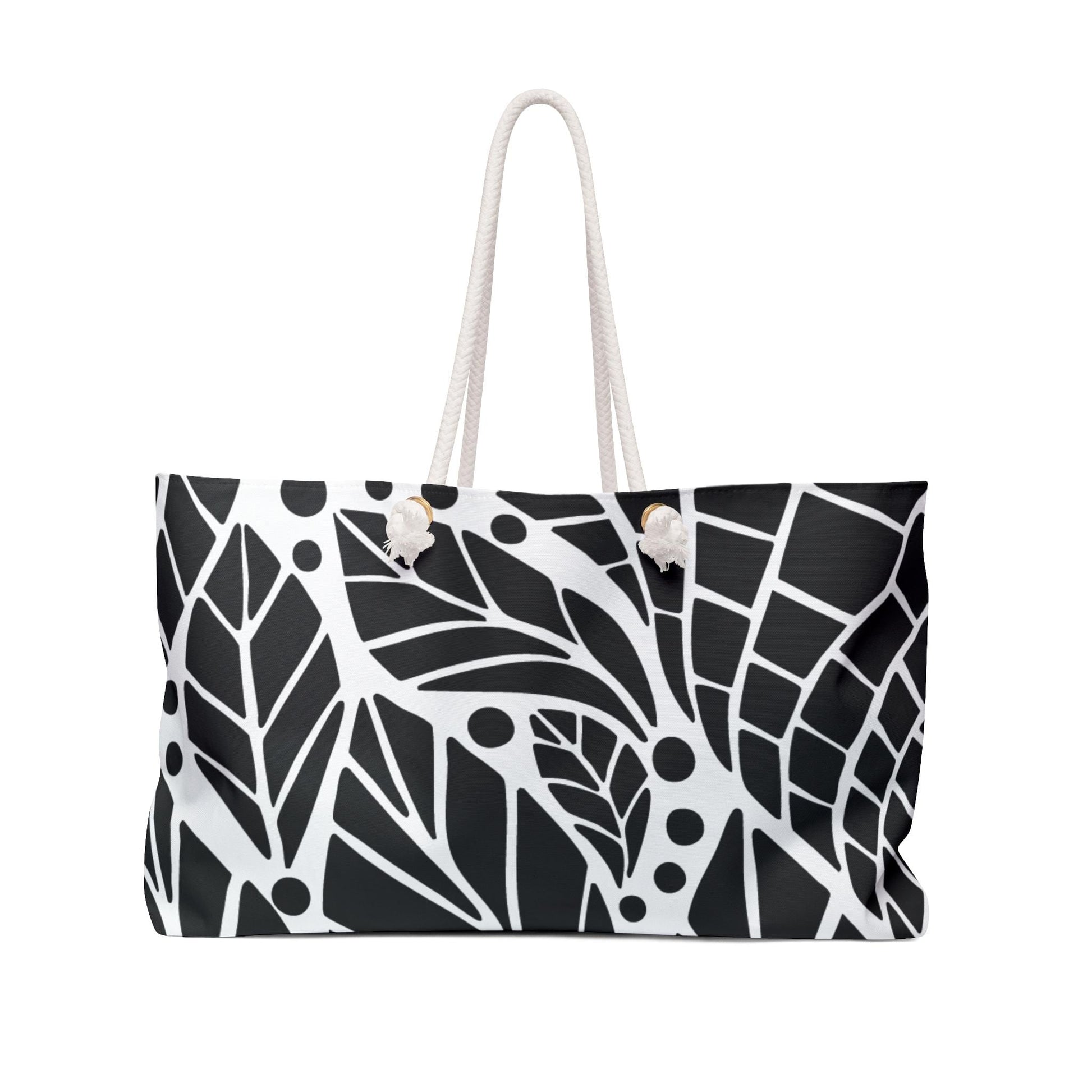 Chic Black & White Weekender Bag, Travel Tote, Beach Bag, Gym Bag, Floral Pattern Carryall, Perfect for Getaways - A Kingdom Lifestyle
