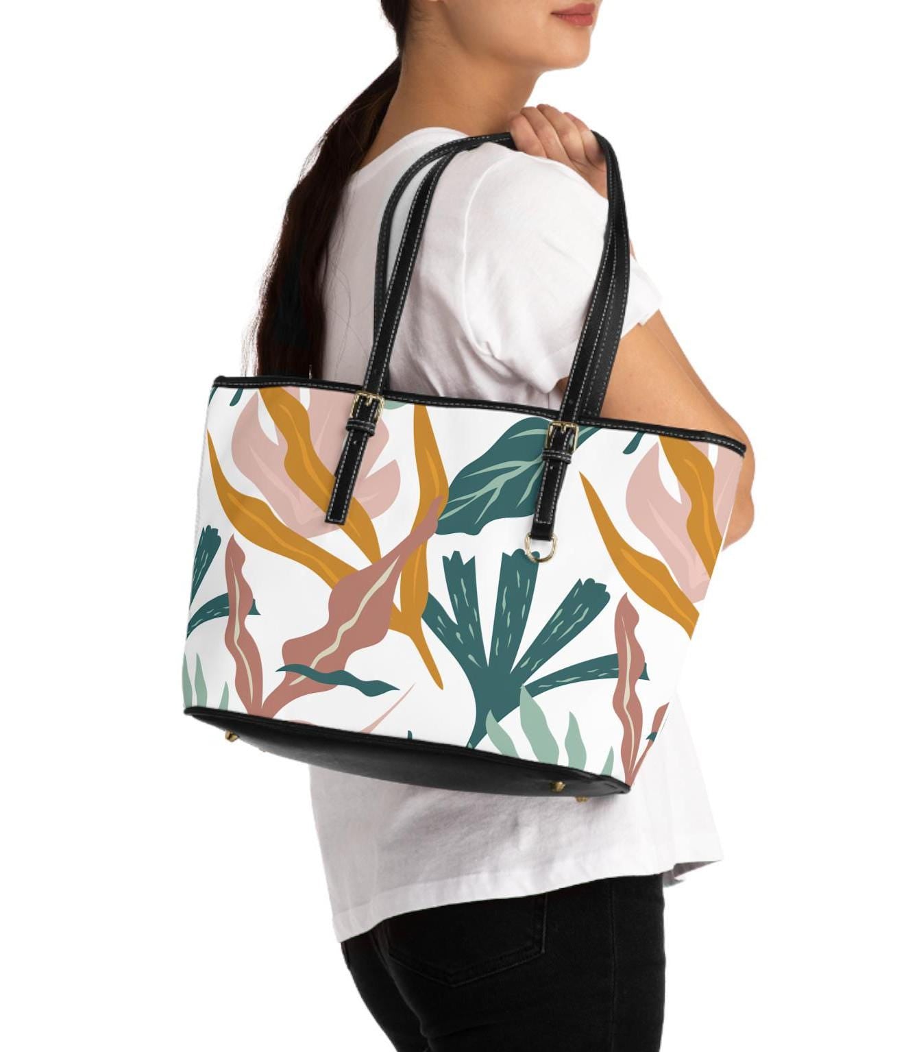 Modern Abstract Floral PU Leather Shoulder Bag - Stylish Handbag, Trendy Tote, Women's Accessories, Everyday Carry, Gift for Her - A Kingdom Lifestyle