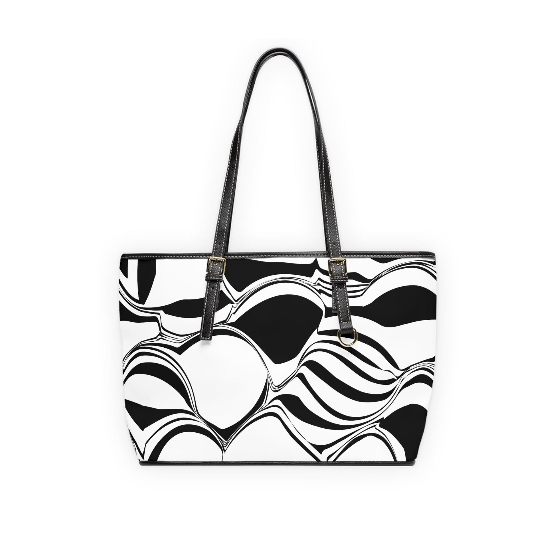 Modern PU Leather Shoulder Bag, Trendy Tote for Everyday Use, Stylish Handbag, Gift for Her, Black and White Abstract Design - A Kingdom Lifestyle