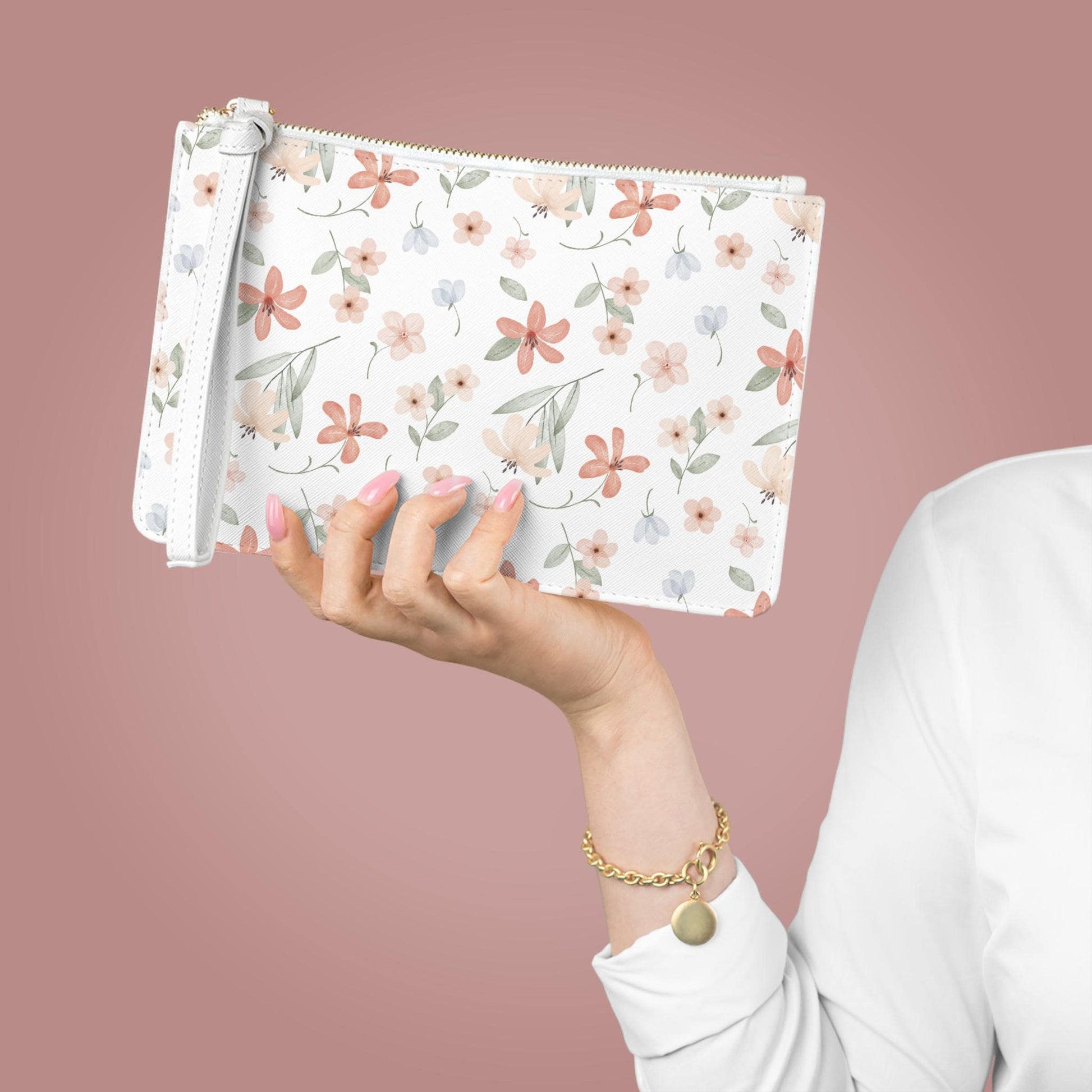 Pink Floral Clutch Bag Elegant Accessory for Weddings Parties, & Everyday Use Chic Gift for Her, Stylish Makeup Pouch, Trendy Wristlet - A Kingdom Lifestyle