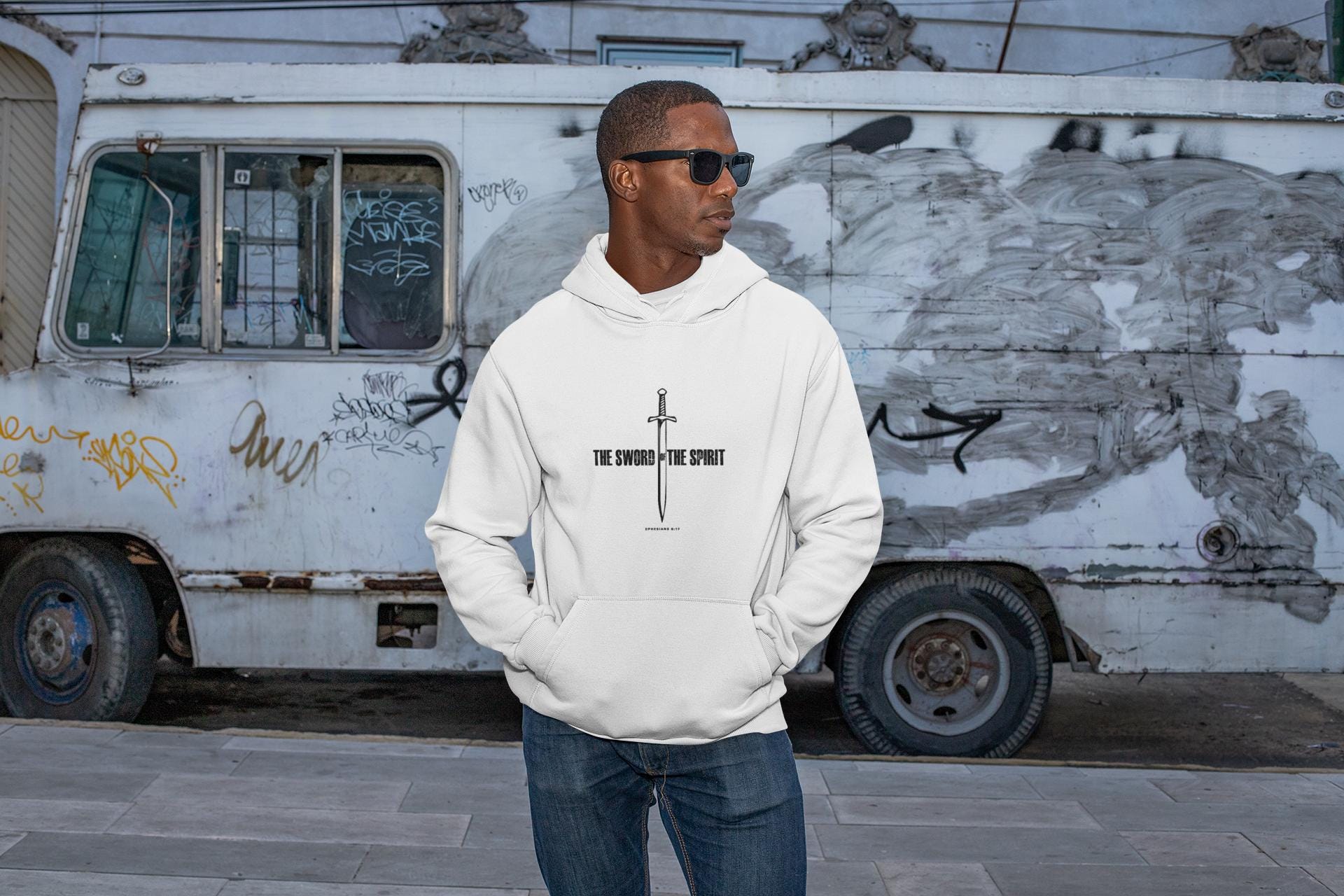 Inspirational Unisex Hooded Sweatshirt For Christian Men Women Gift For Mom Dad Hooded Bible Verse Sweatshirt Sword of the Spirit Apparel