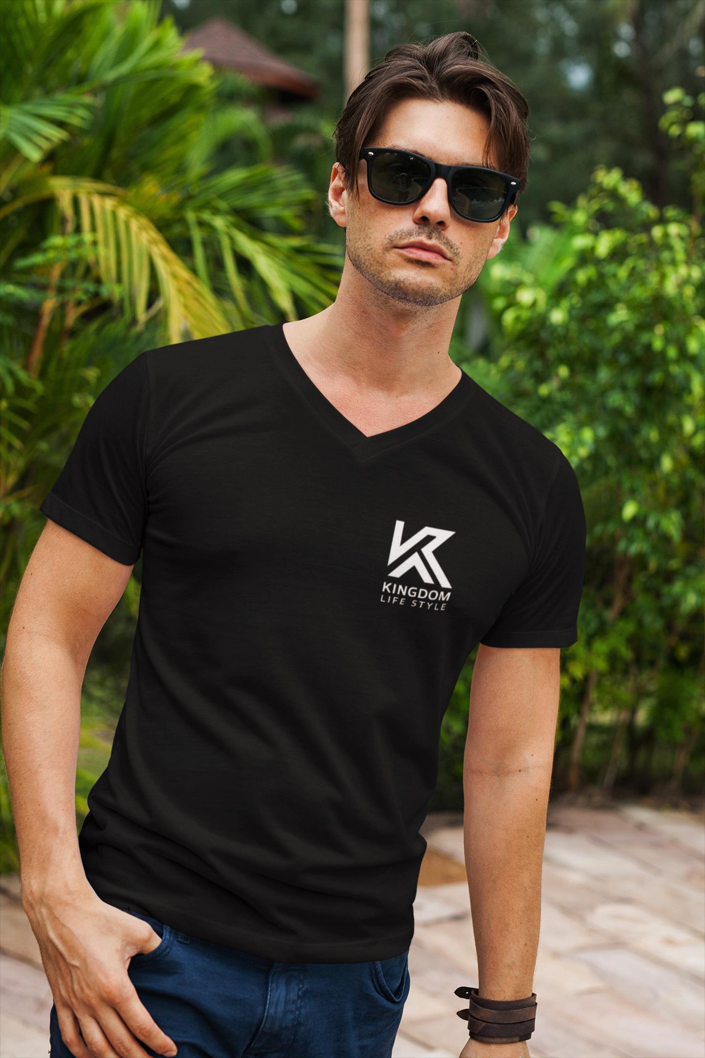 V Neck T-Shirt Graphic For Christian Men Kingdom Lifestyle Logo For Fitted Jesus Tee V Neck Short Sleeve Tee Christian Apparel Clothing
