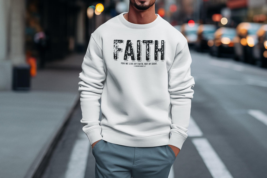 Unisex Bible Verse Sweatshirt Christian Sweatshirt For Faith Sweatshirt For Religious Apparel Bible verse For We Live By Faith Graphic Tee