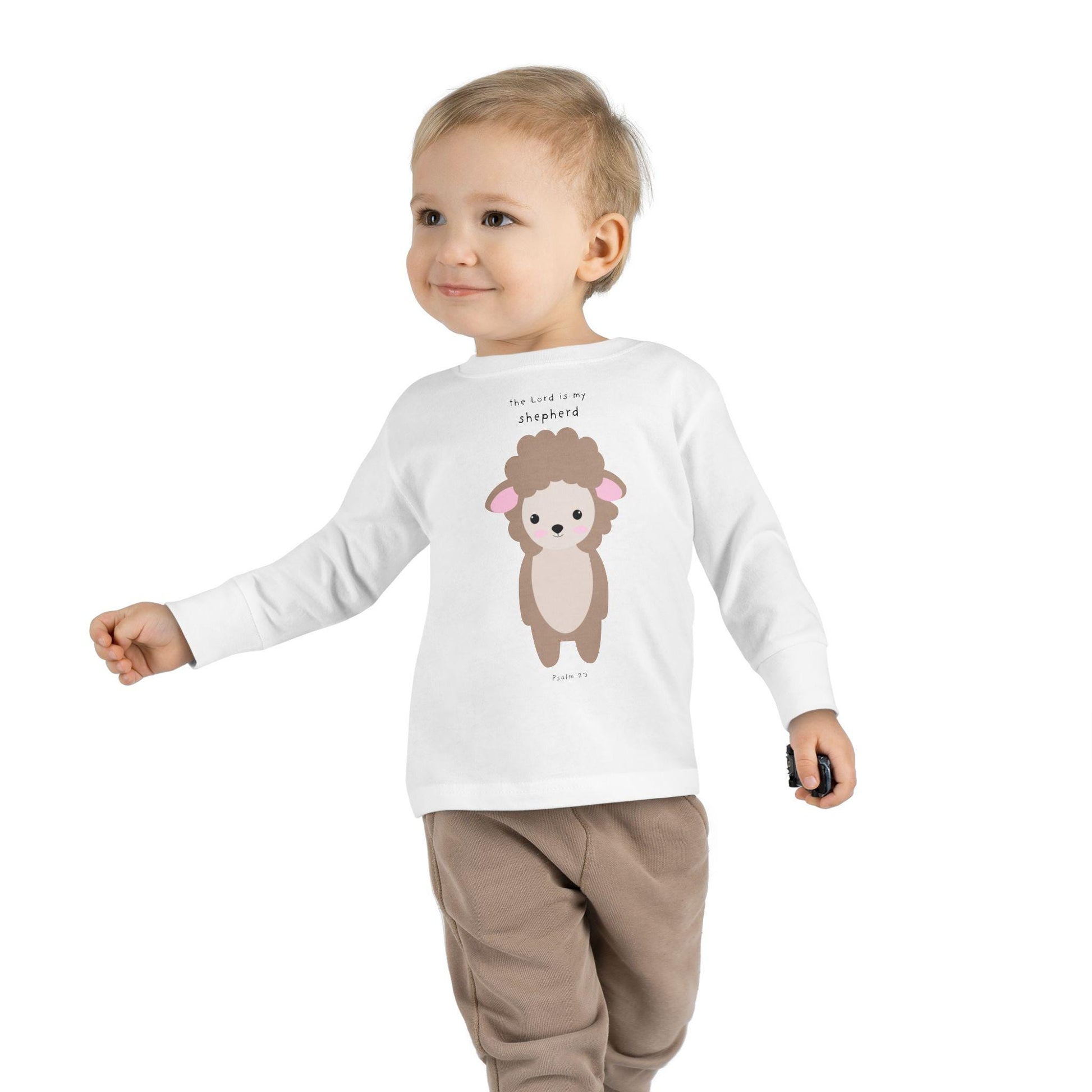 Lamb Print Scripture T-Shirt For Christian Toddler Lamb Gift For Son Daughter Long Sleeve Tee Christian Apparel Bible Verse Tee Psalm 23 Qoute
