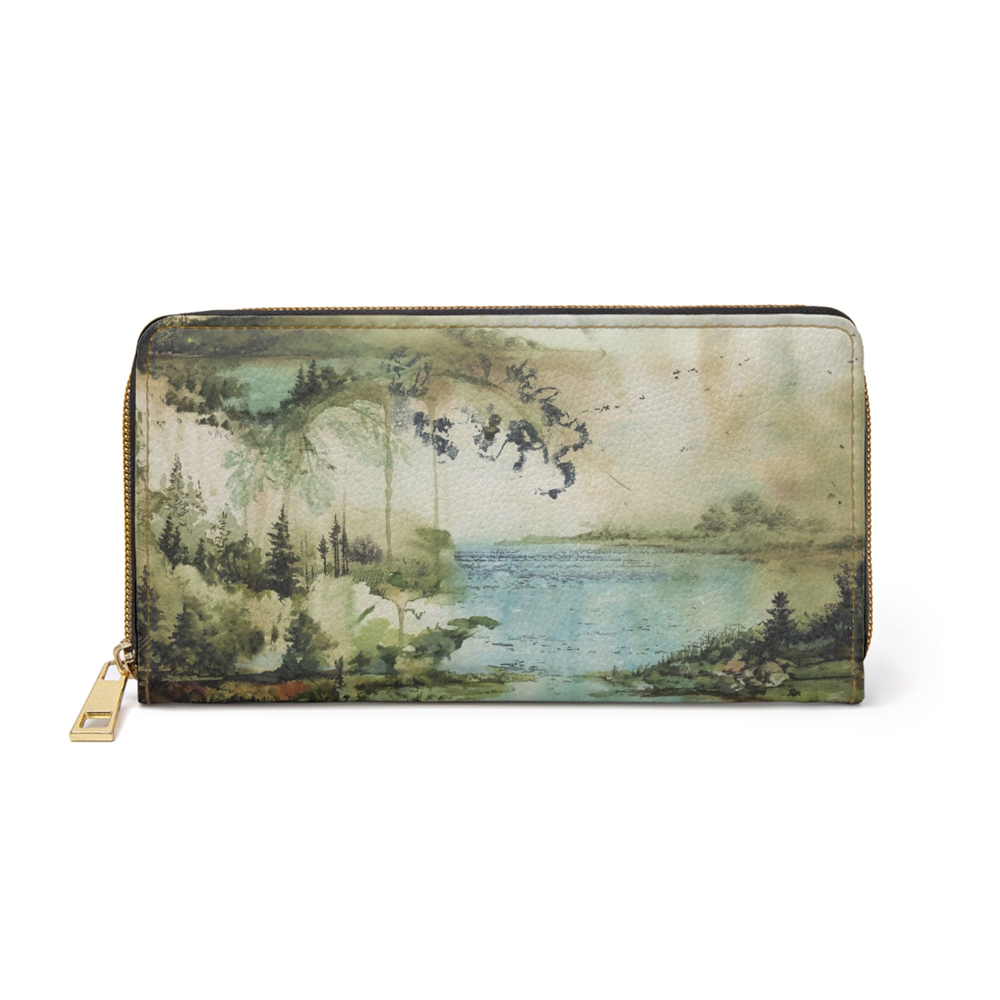 Artistic Watercolor Zipper Wallet Nature Inspired Design, Perfect Gift for Nature Lovers Travel Companion, Functional Accessory, Eco-Friendly