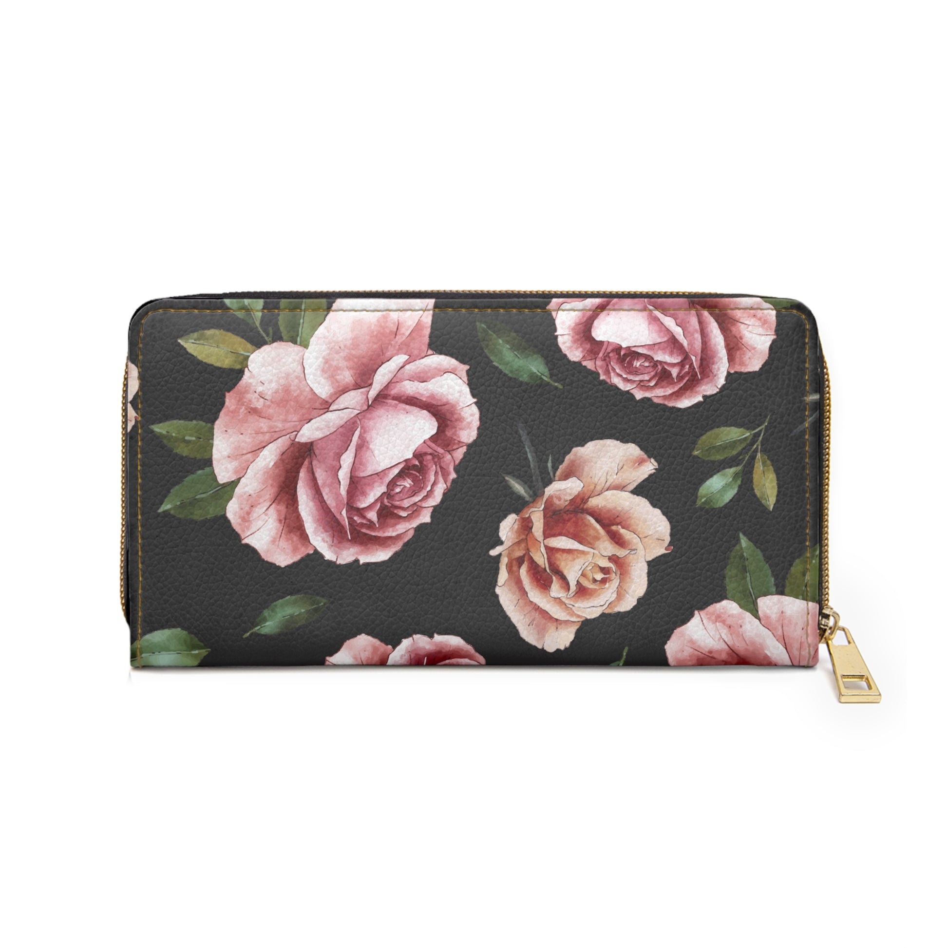Black Rose Floral Zipper Wallet - Elegant Rose Design, Perfect for Women, Gift for Her, Stylish Accessory, Everyday Use Travel Wallet