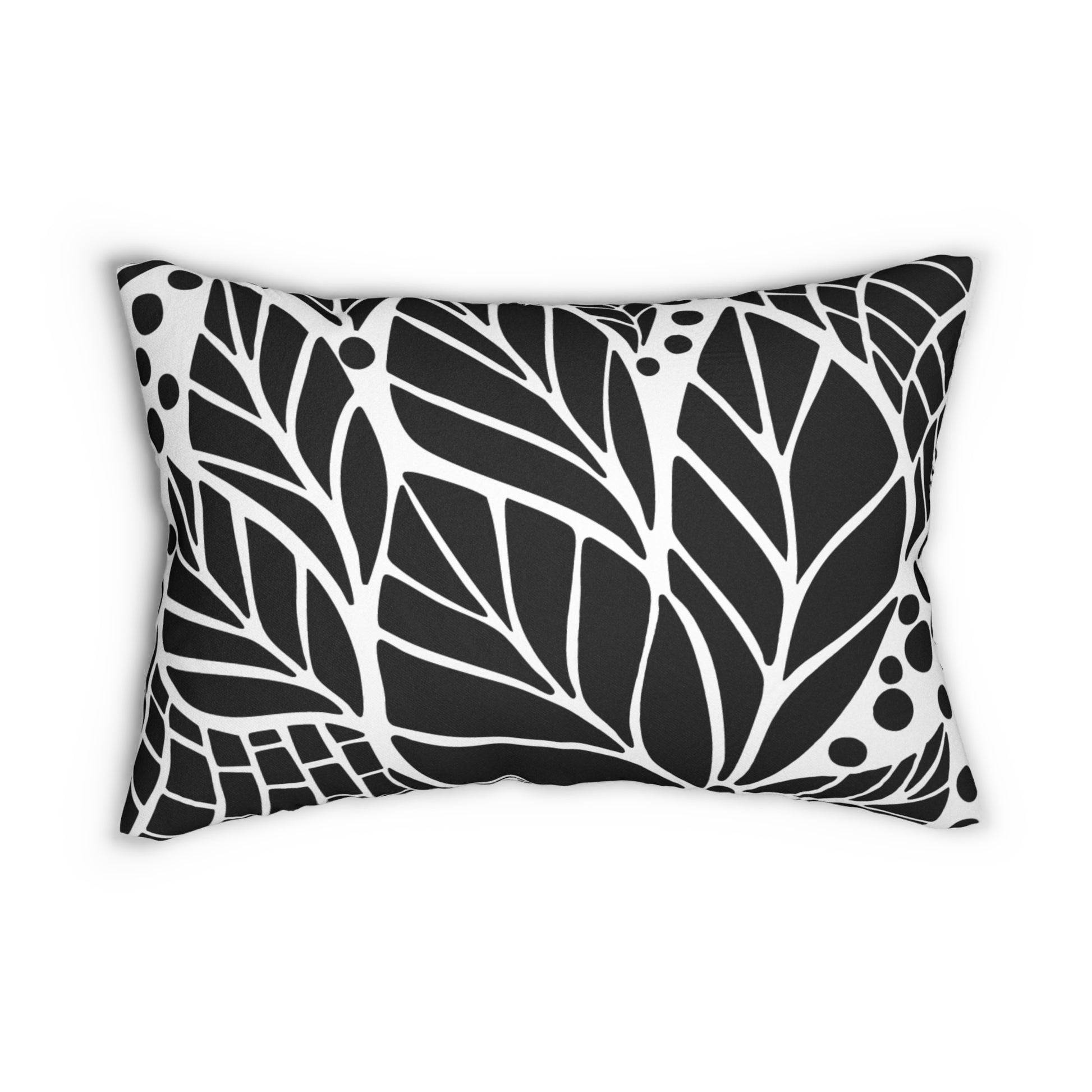 Modern Black and White Leaf Lumbar Pillow, Decorative Throw Pillow, Couch Cushion, Nature-Inspired Home Decor, Chic Accent