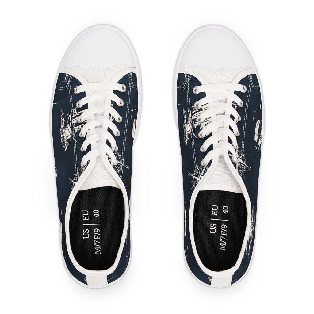 Nautical Print Casual Footwear Sailor's Shoes Ocean-Themed Accessor Gifts for Sea Lovers, Boating Essentials Stylish Women's Low Top Sneakers Trendy Casual Sneakers. Limited stock available.