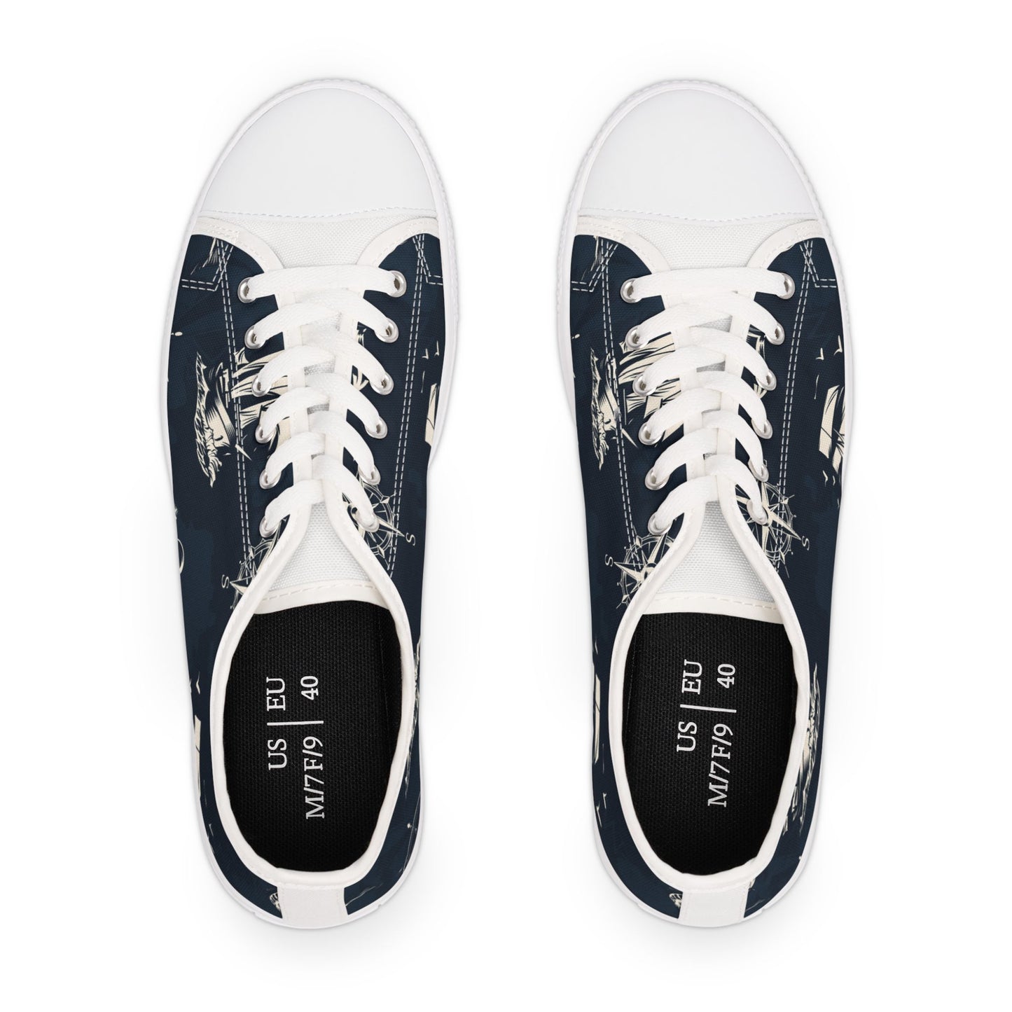 Nautical Print Casual Footwear Sailor's Shoes Ocean-Themed Accessor Gifts for Sea Lovers, Boating Essentials Stylish Women's Low Top Sneakers Trendy Casual Sneakers. Limited stock available.