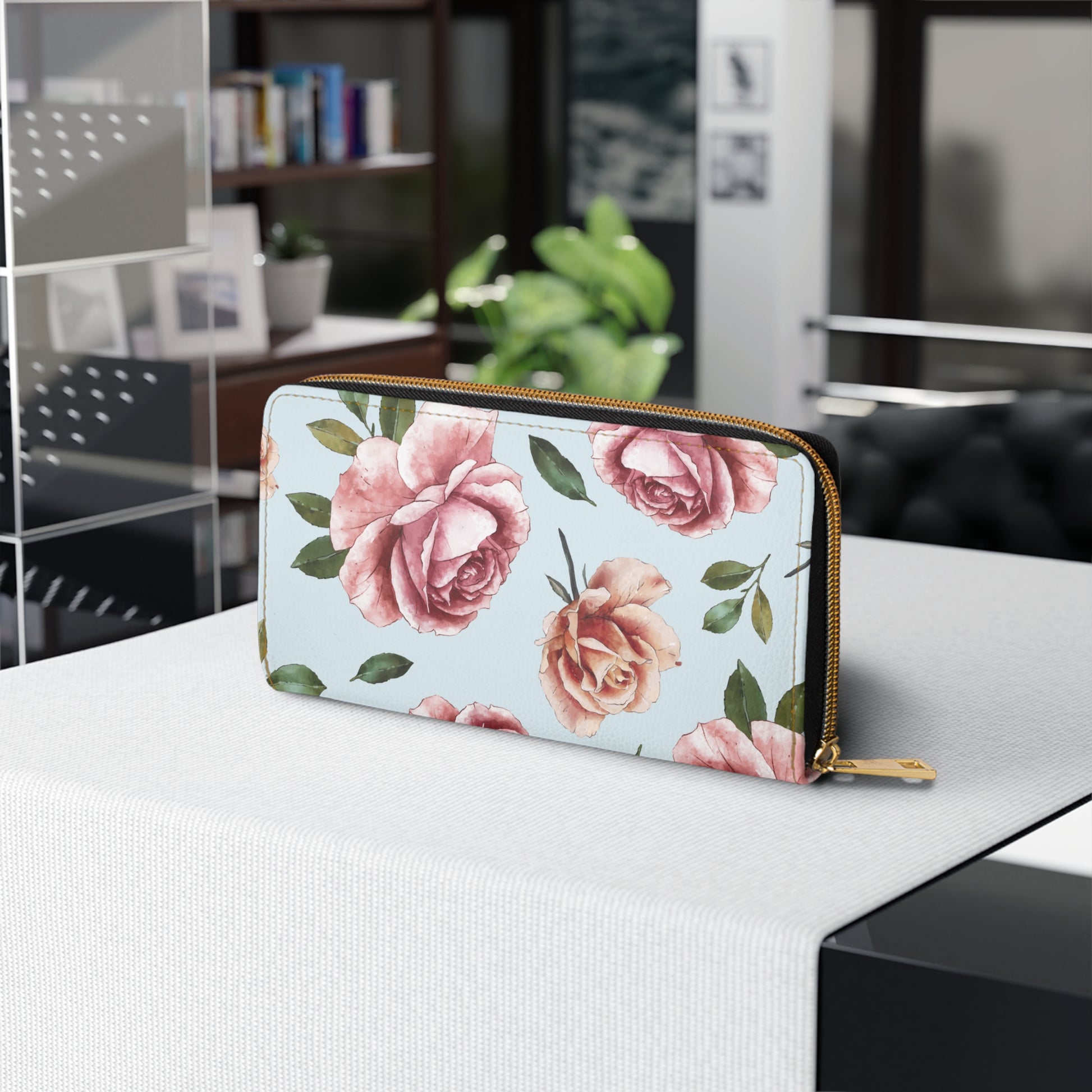 Rose Floral Zipper Wallet Elegant Rose Print Purse for Women Stylish Coin Holder, Gift for Her Mothers Day Birthday