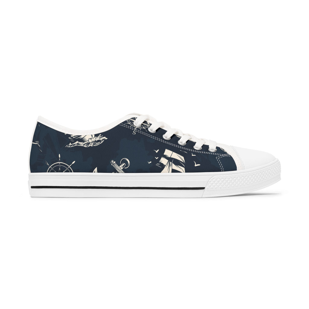 Nautical Print Casual Footwear Sailor's Shoes Ocean-Themed Accessor Gifts for Sea Lovers, Boating Essentials Stylish Women's Low Top Sneakers Trendy Casual Sneakers. Limited stock available.