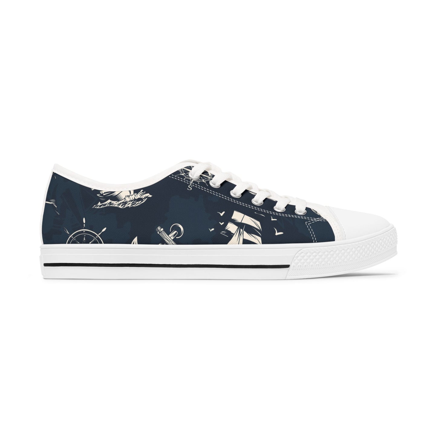Nautical Print Casual Footwear Sailor's Shoes Ocean-Themed Accessor Gifts for Sea Lovers, Boating Essentials Stylish Women's Low Top Sneakers Trendy Casual Sneakers. Limited stock available.