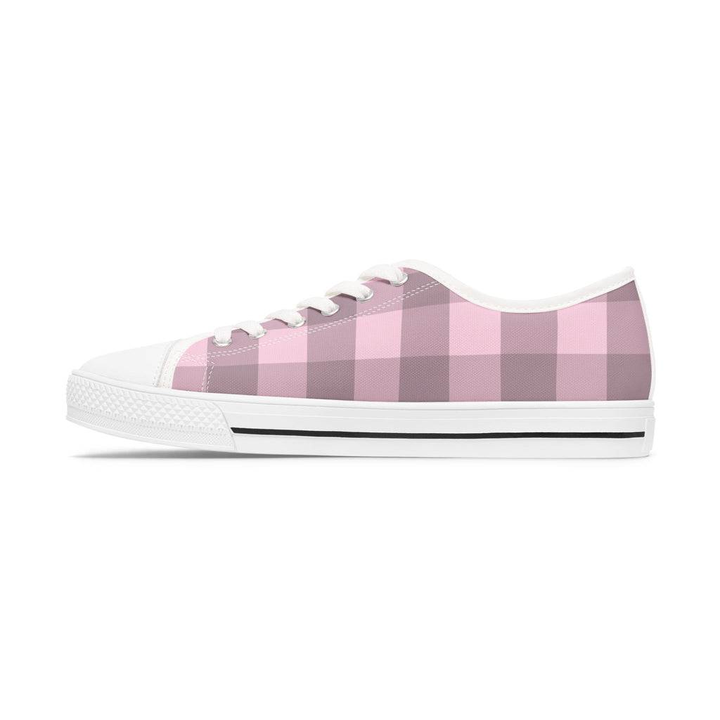 Chic Pink Plaid Women's Low Top Sneakers Stylish Everyday Footwear Chic Pink Plaid Low Top Sneakers for Women, Casual Wear Shoes, Boho Style Footwear, Perfect for Spring Outings, Retro Sneaker Trends. Limited stock available.