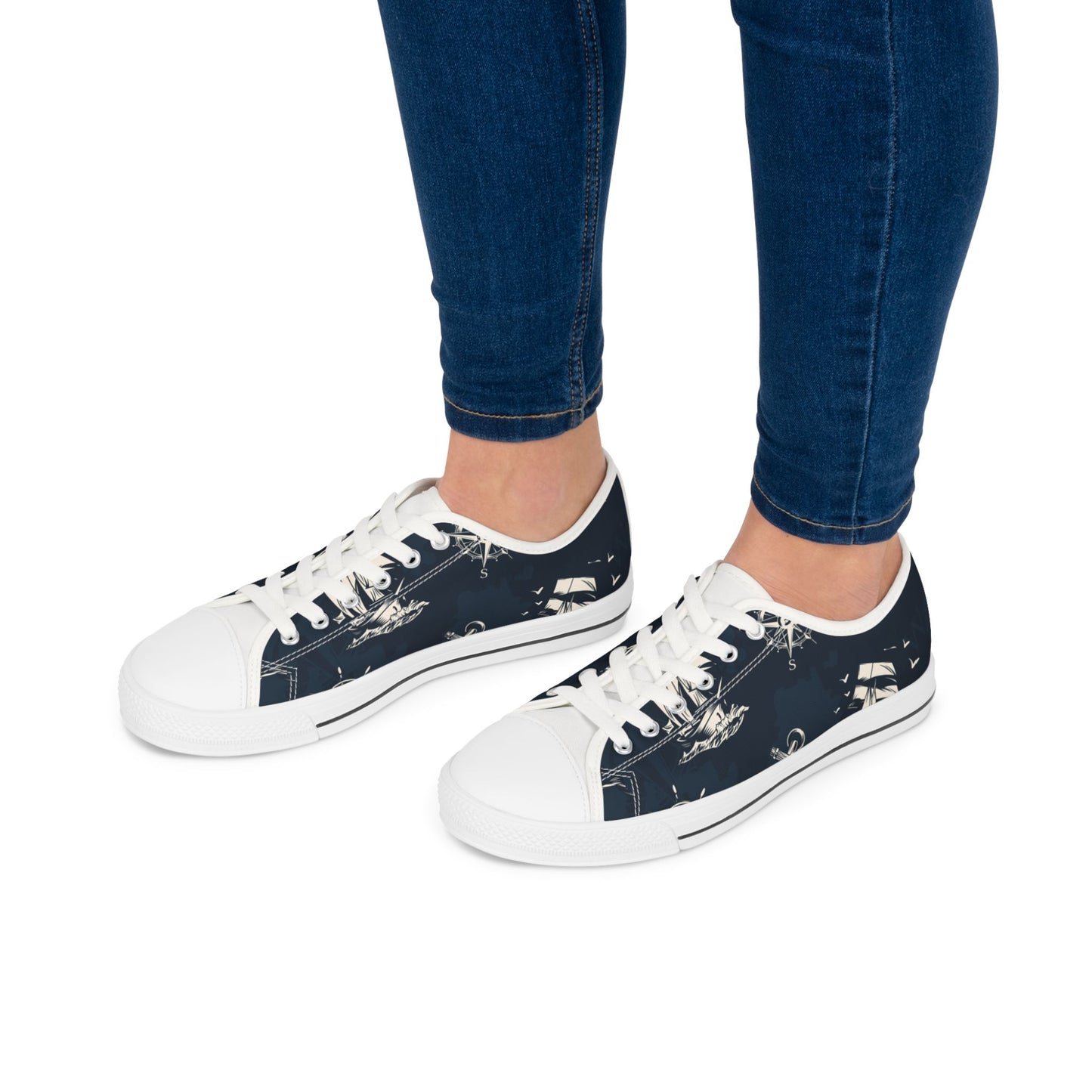 Nautical Print Casual Footwear Sailor's Shoes Ocean-Themed Accessor Gifts for Sea Lovers, Boating Essentials Stylish Women's Low Top Sneakers Trendy Casual Sneakers. Limited stock available.