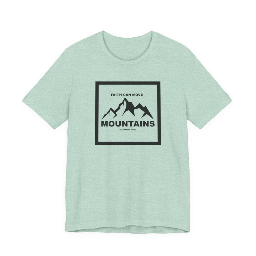 Christian Shirt Bible Verse T-Shirt Religious Outfit Jesus Shirt Inspirational Mountain Graphic Tee  Scripture Bible Verse "Faith Can Move Mountains" Tee For Her Him Gift
