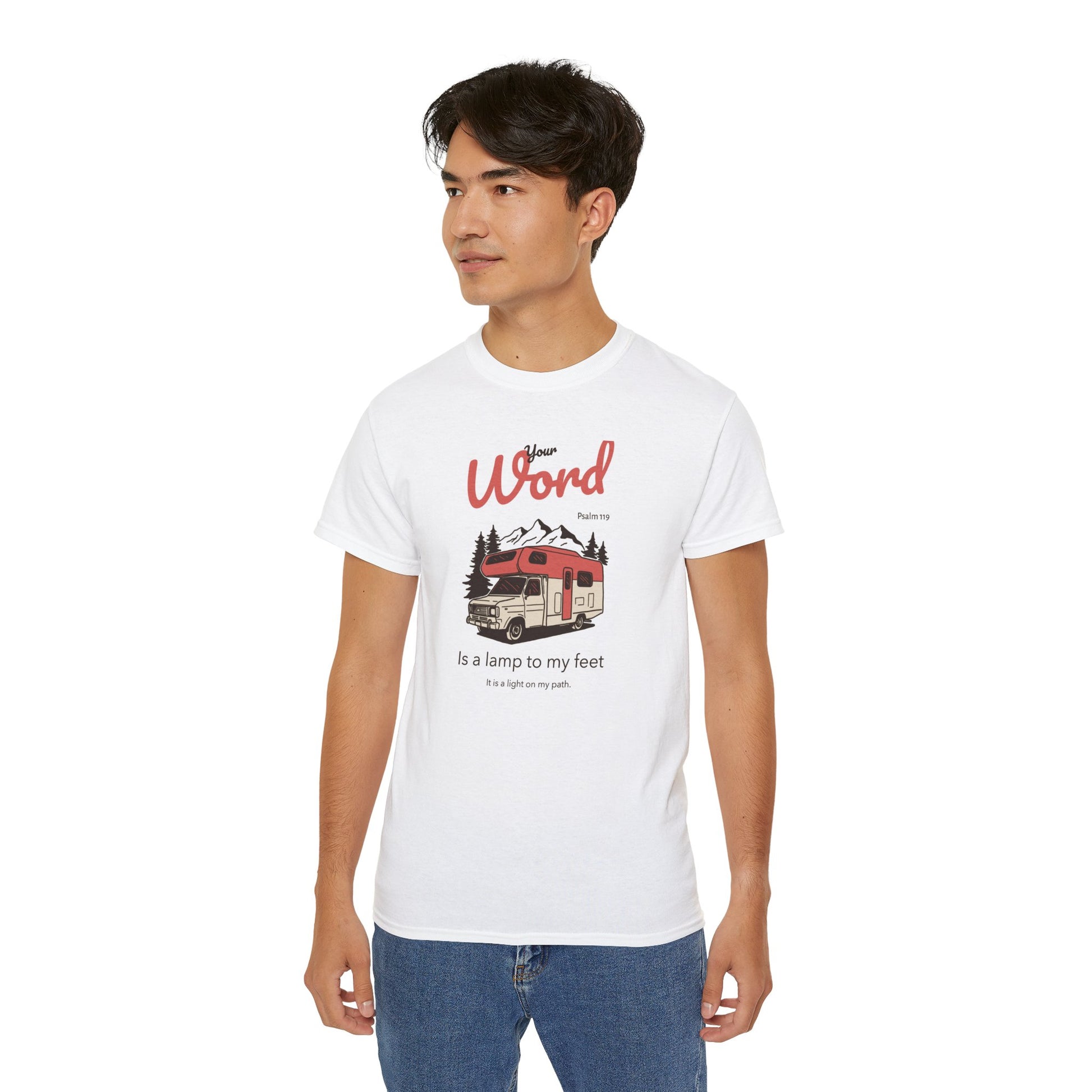 Inspirational Camping Tee Psalm 119, Unisex Ultra Cotton Tee, Perfect for Outdoor Lovers, Faith-Inspired Gift, Summer Road Trip Apparel