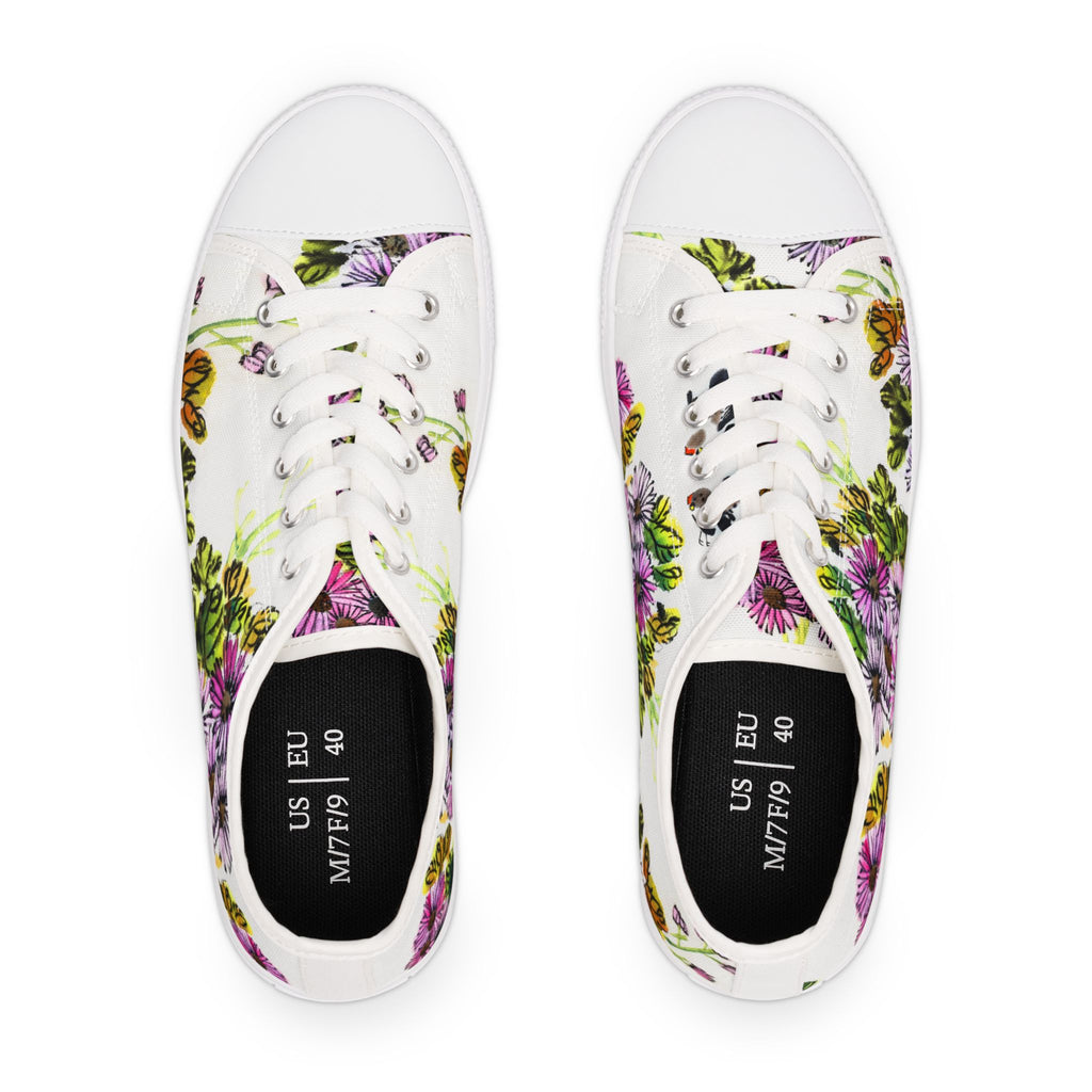 Floral Print Women&#039;s Low Top Sneakers, Casual Footwear, Spring Style, Eco-Friendly Gift, Everyday Comfort, Garden Party Shoes