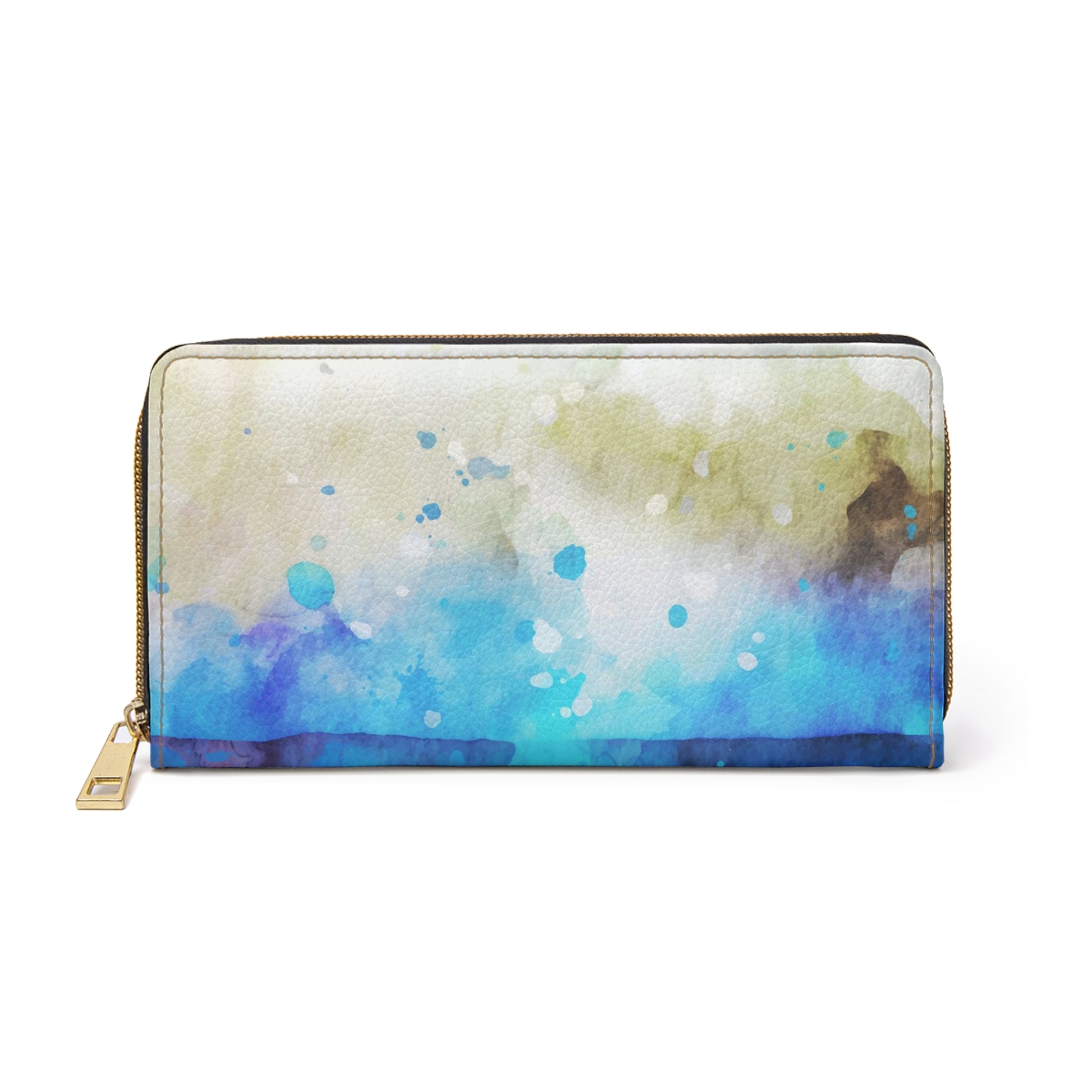 Blue Colorful Watercolor Print Zipper Wallet, Eco-Friendly Wallet, Gift for Her, Travel Accessory, Colorful Coin Purse, Stylish Clutch