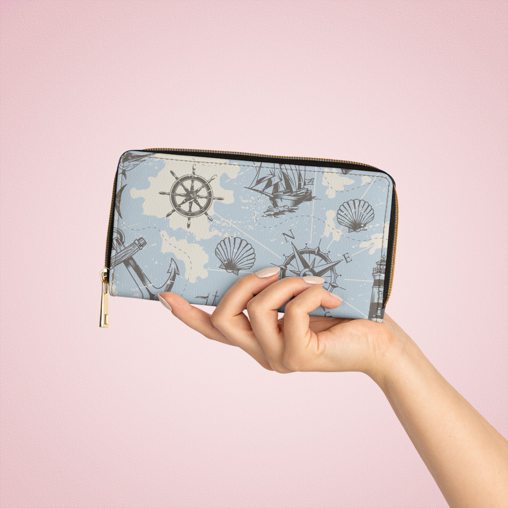 Sailor's Compass Zipper Wallet | Nautical Travel Accessory, Gift for Sailors, Ocean Lovers, Birthday Present, Maritime Style