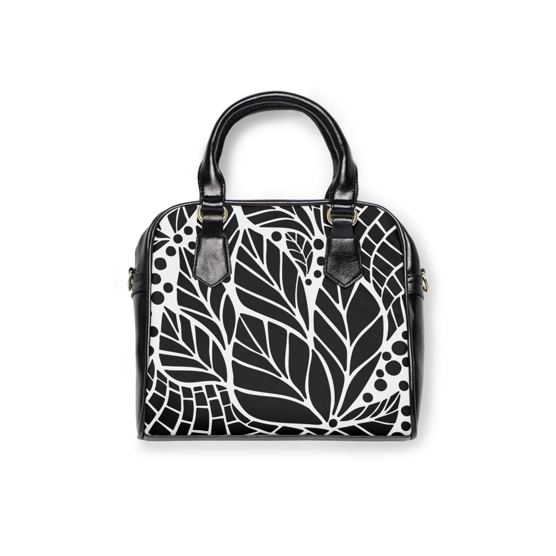 Chic Black and White Leaf Graphic Shoulder Handbag, Stylish Tote, Everyday Purse, Women's Fashion Accessory, Ideal Gift for Her