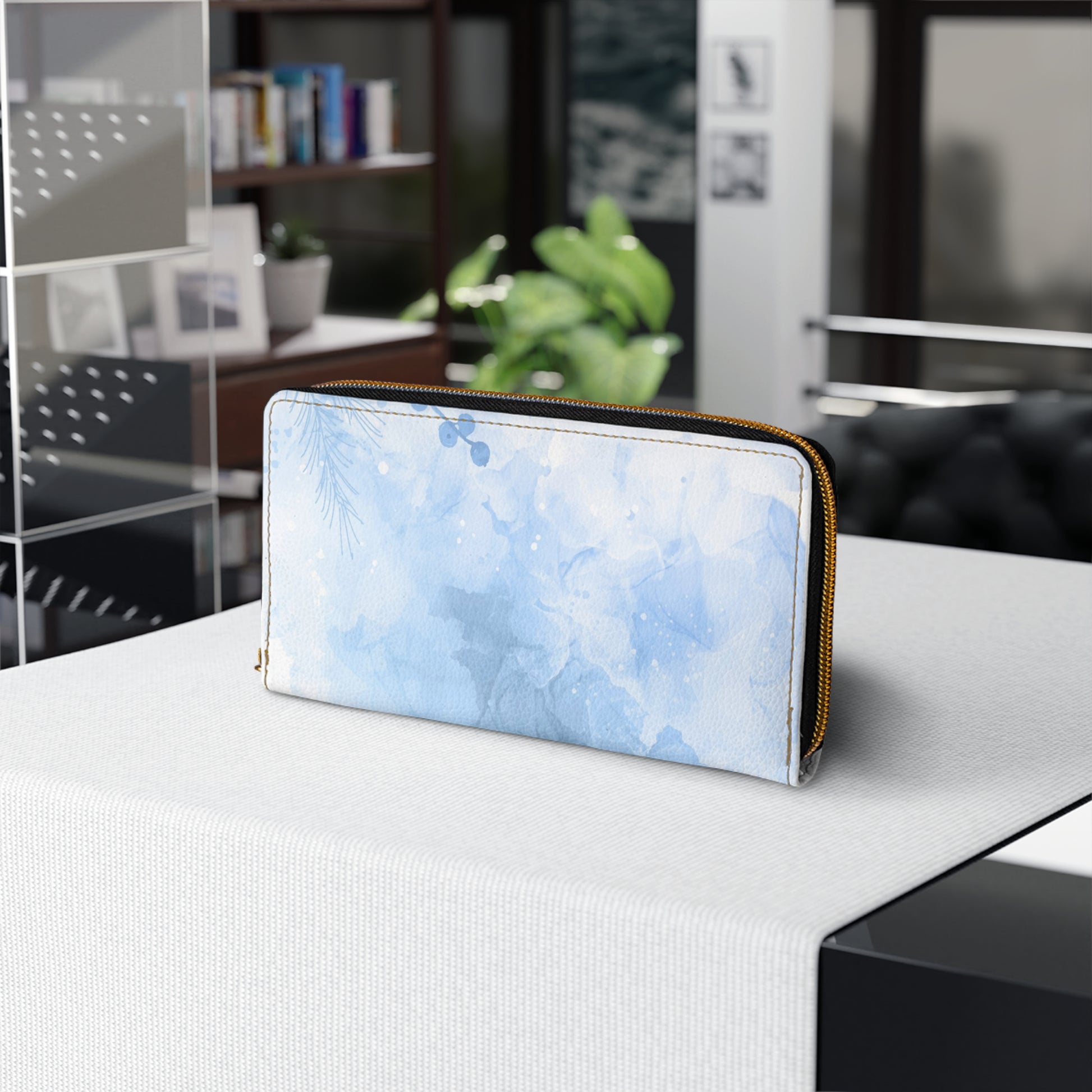 Watercolor Blue Zipper Wallet, Stylish Purse for Fashion Lovers, Ideal for Gifts, Travel, Everyday Use, Womens Accessories