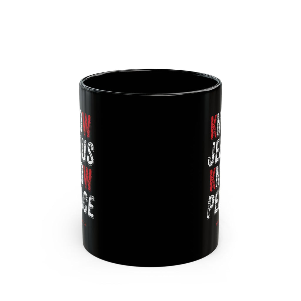 Black Coffee Mug Gift Coffee Cup Christian Verse Know Jesus Know Peace Scripture Graphic Drink Cup Mom Dad Cup