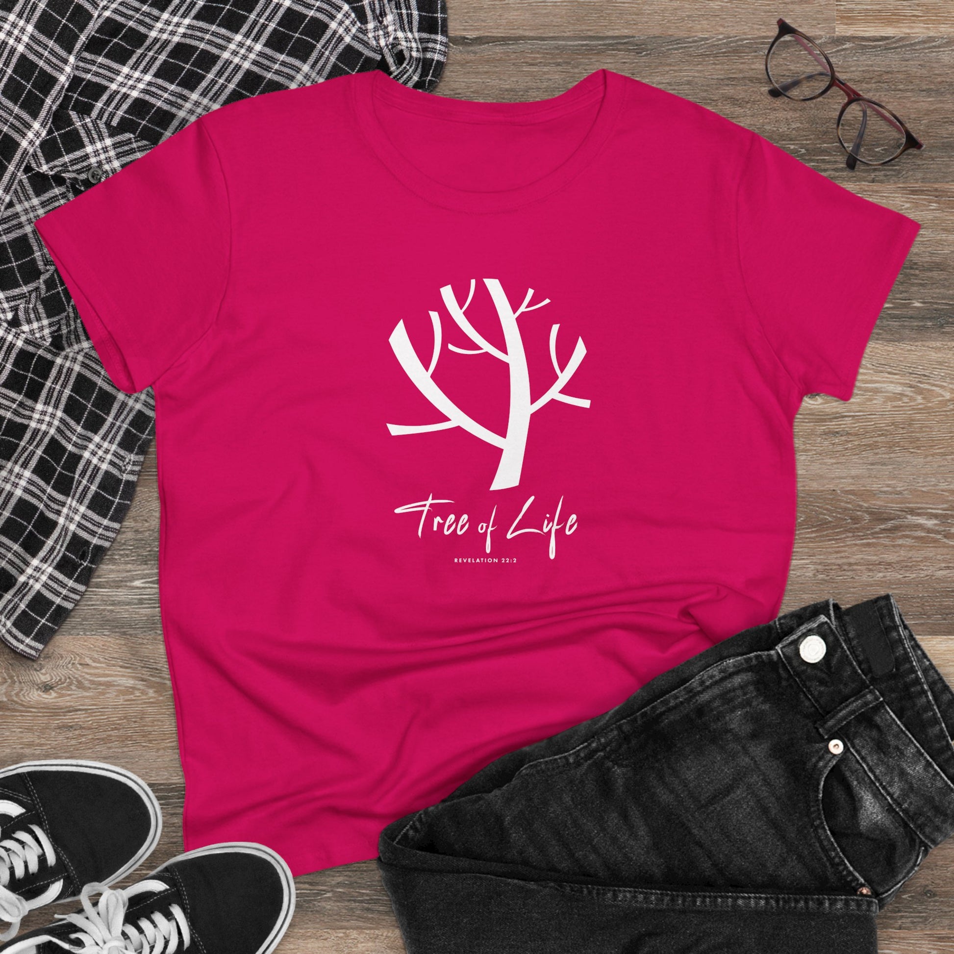 Women's Midweight Cotton Tee Scripture Tree of Life Tee For Her Religious Tshirt Birthday Gift