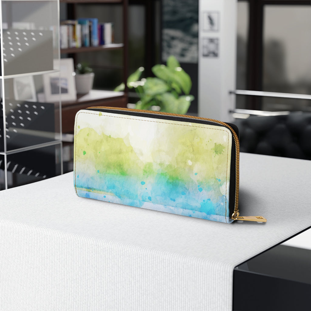 Blue Colorful Watercolor Print Zipper Wallet, Eco-Friendly Wallet, Gift for Her, Travel Accessory, Colorful Coin Purse, Stylish Clutch