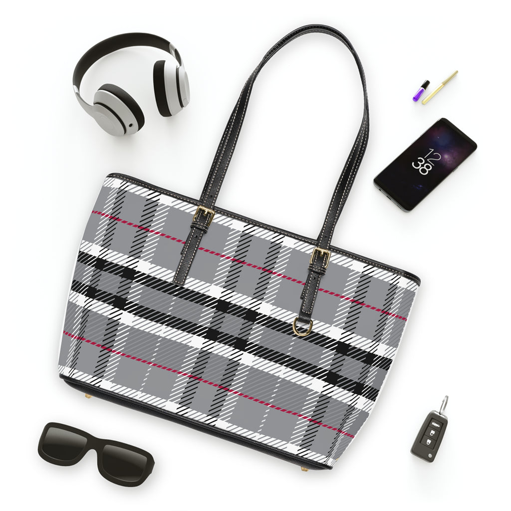 Make Your Fashion Statement With This Chic Black and White PU Leather Plaid Shoulder Bag Luxury Rose Print PU Leather Tote Bag, Stylish Handbag, Chic Accessory, Everyday Use, Great for Gifts, Summer Outings, Fashionable. Limited Supply!