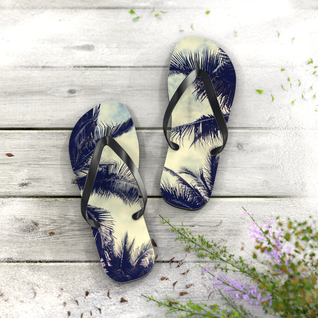 Tropical Palm Flip Flops, Summer Beach Sandals, Vacation Footwear, Poolside Slippers, Travel Essentials
