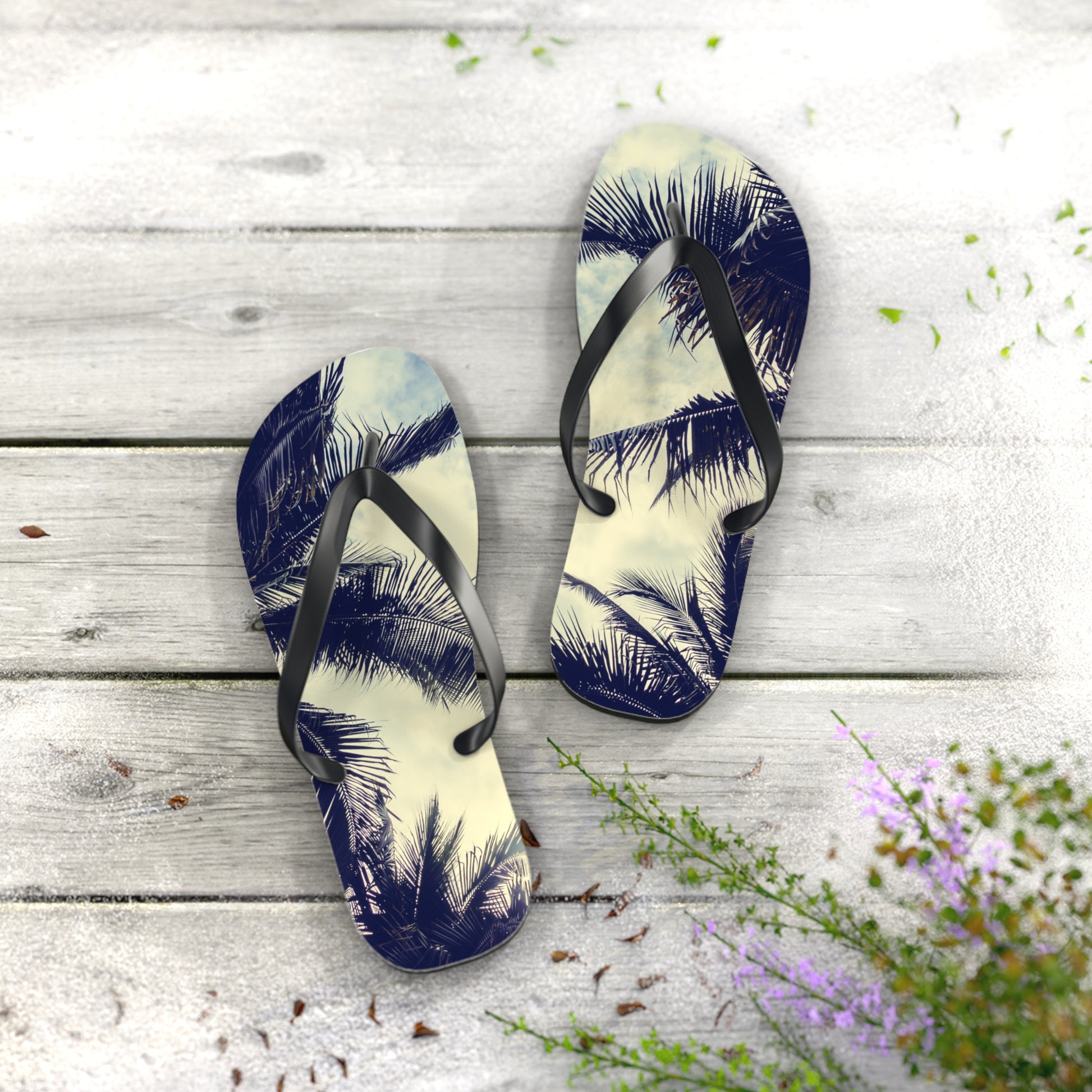 Tropical Palm Flip Flops, Summer Beach Sandals, Vacation Footwear, Poolside Slippers, Travel Essentials