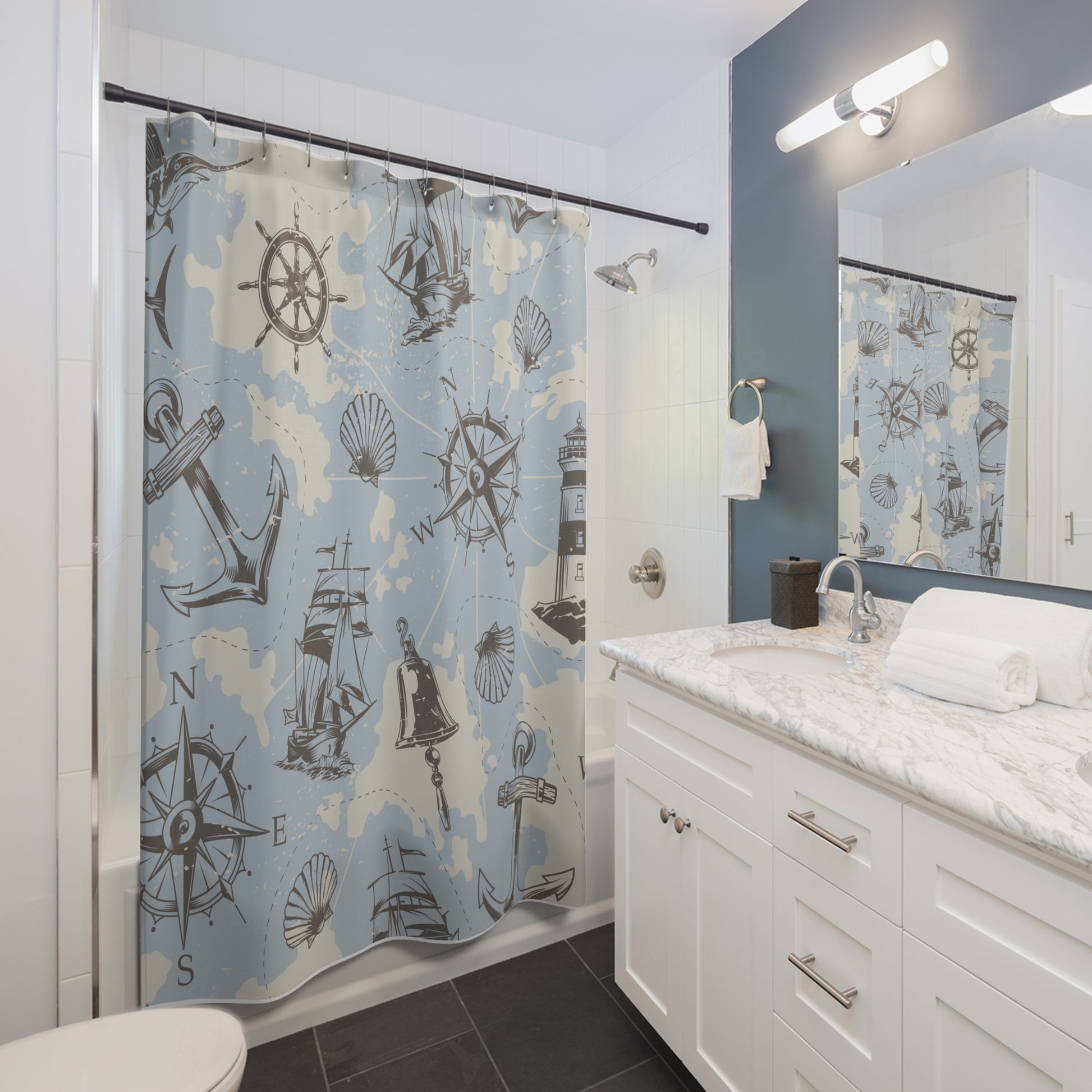 Nautical Adventure Shower Curtain – Coastal Decor for Beach Lovers