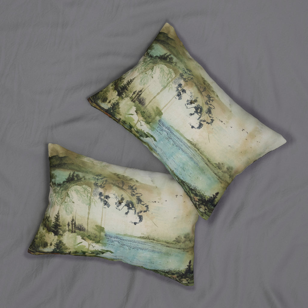 Nature-Inspired Lumbar Pillow, Cozy Home Decor, Living Room Accent, Gift for Nature Lovers, Bohemian Style, Relaxing Atmosphere