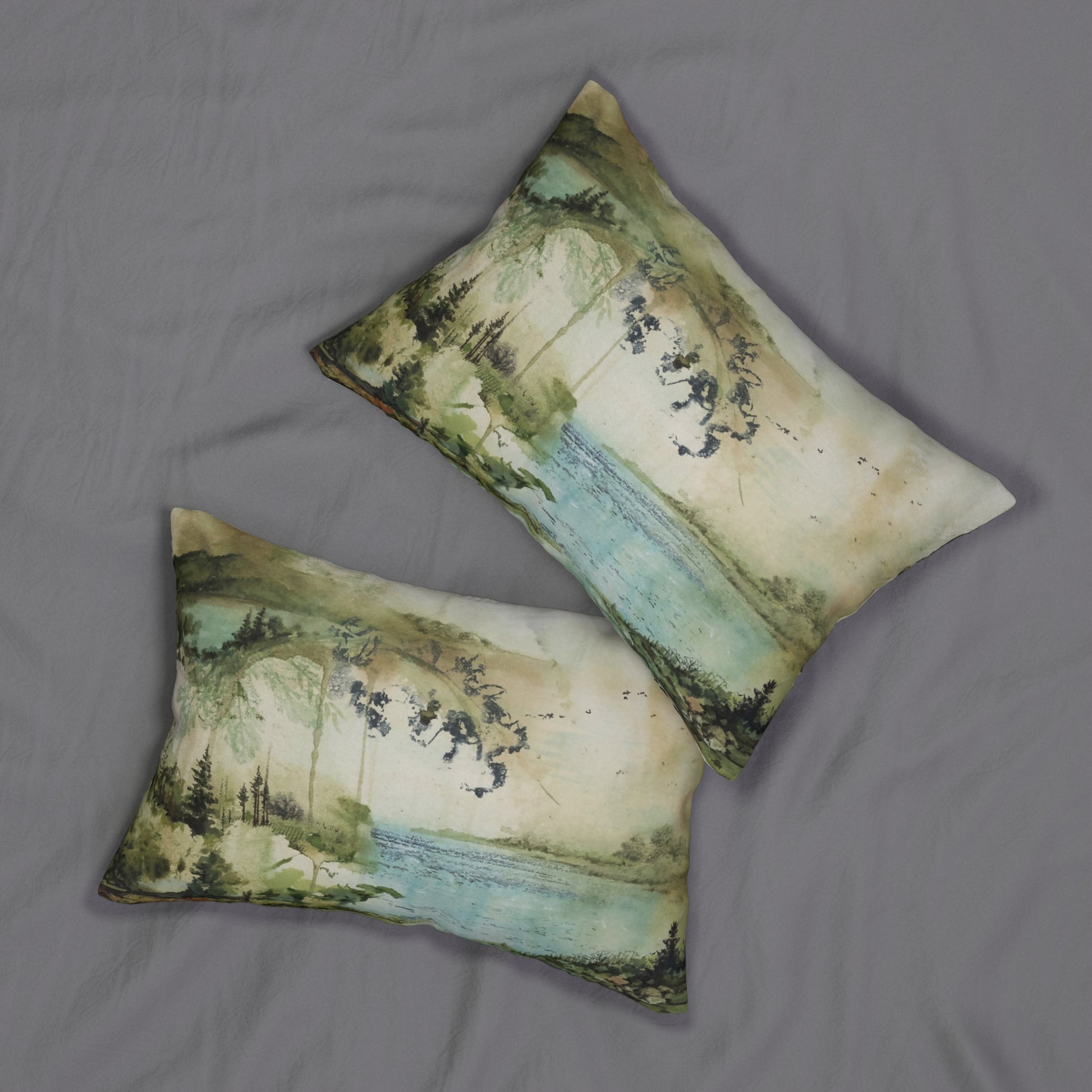 Nature-Inspired Lumbar Pillow, Cozy Home Decor, Living Room Accent, Gift for Nature Lovers, Bohemian Style, Relaxing Atmosphere