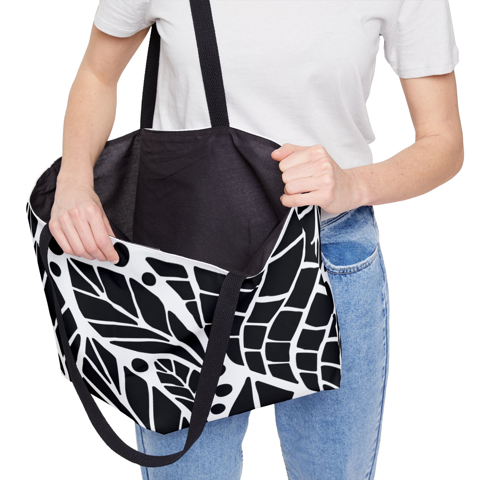Elegant Black and White Leaf Pattern Weekender Tote Bag | Travel, Beach, Stylish, Gift for Her, Eco-Friendly, Large Capacity